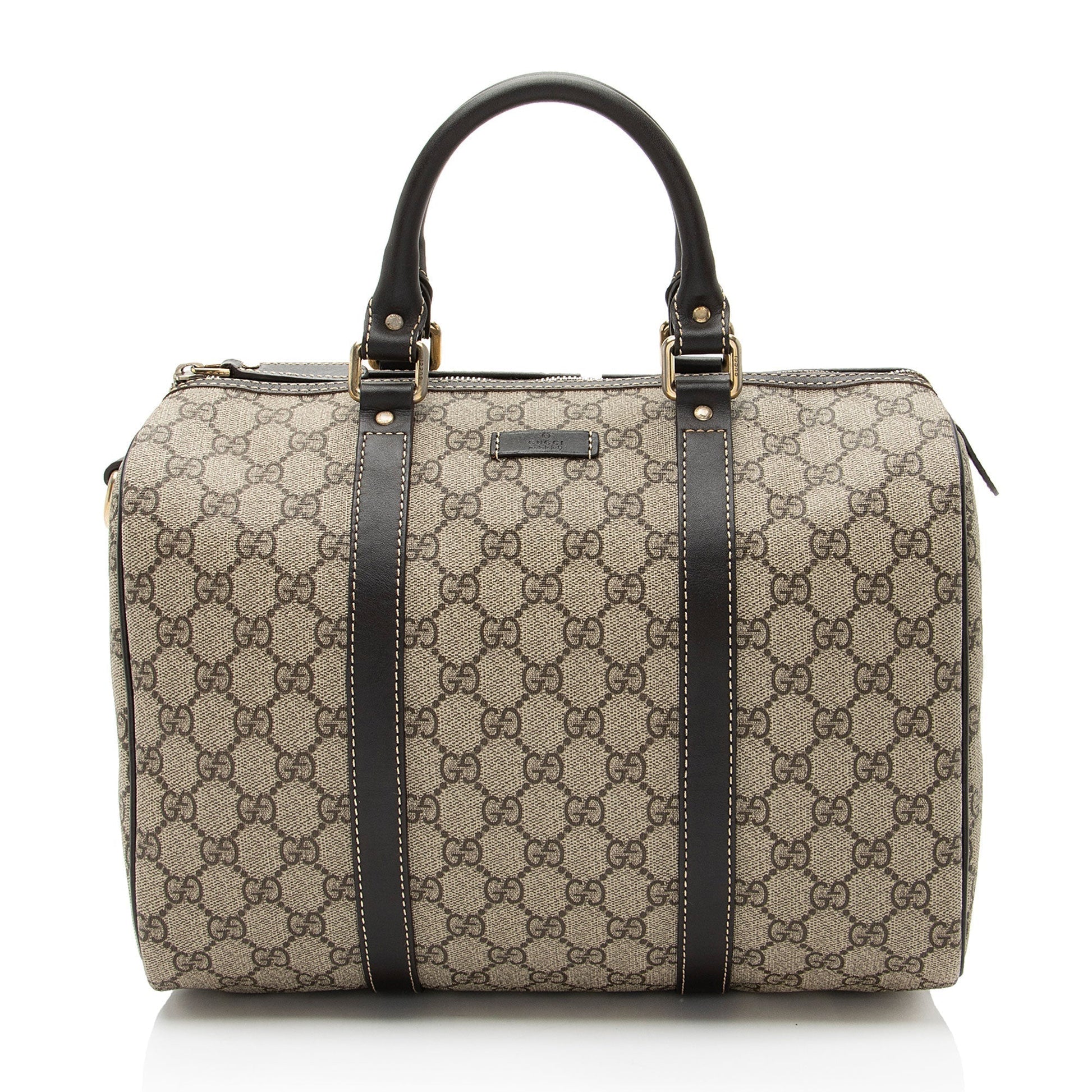 Gucci GG Supreme Joy Boston Leather Canvas Brown Beige Satchel Bag