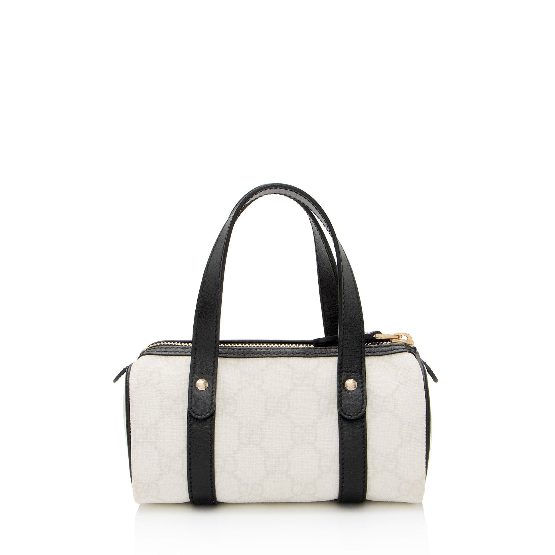 Gucci GG Supreme Joy Boston Leather Canvas Black White Satchel Bag