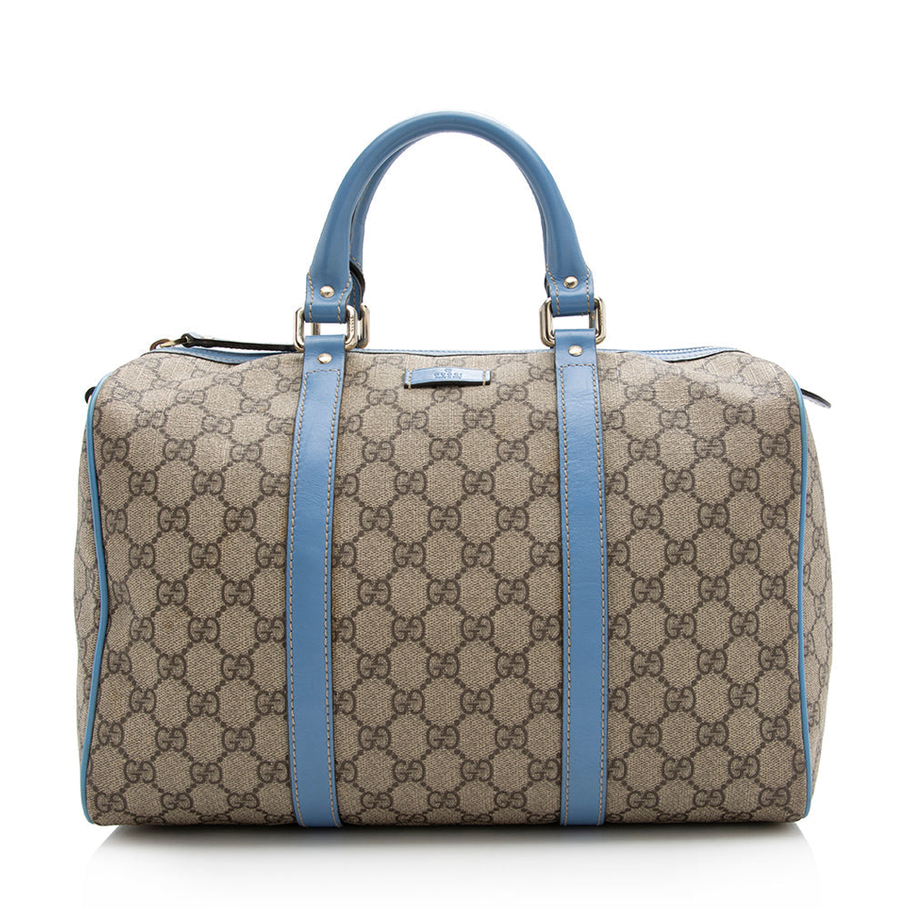 Gucci GG Supreme Joy Boston SHF Leather Canvas Beige Blue Satchel Bag