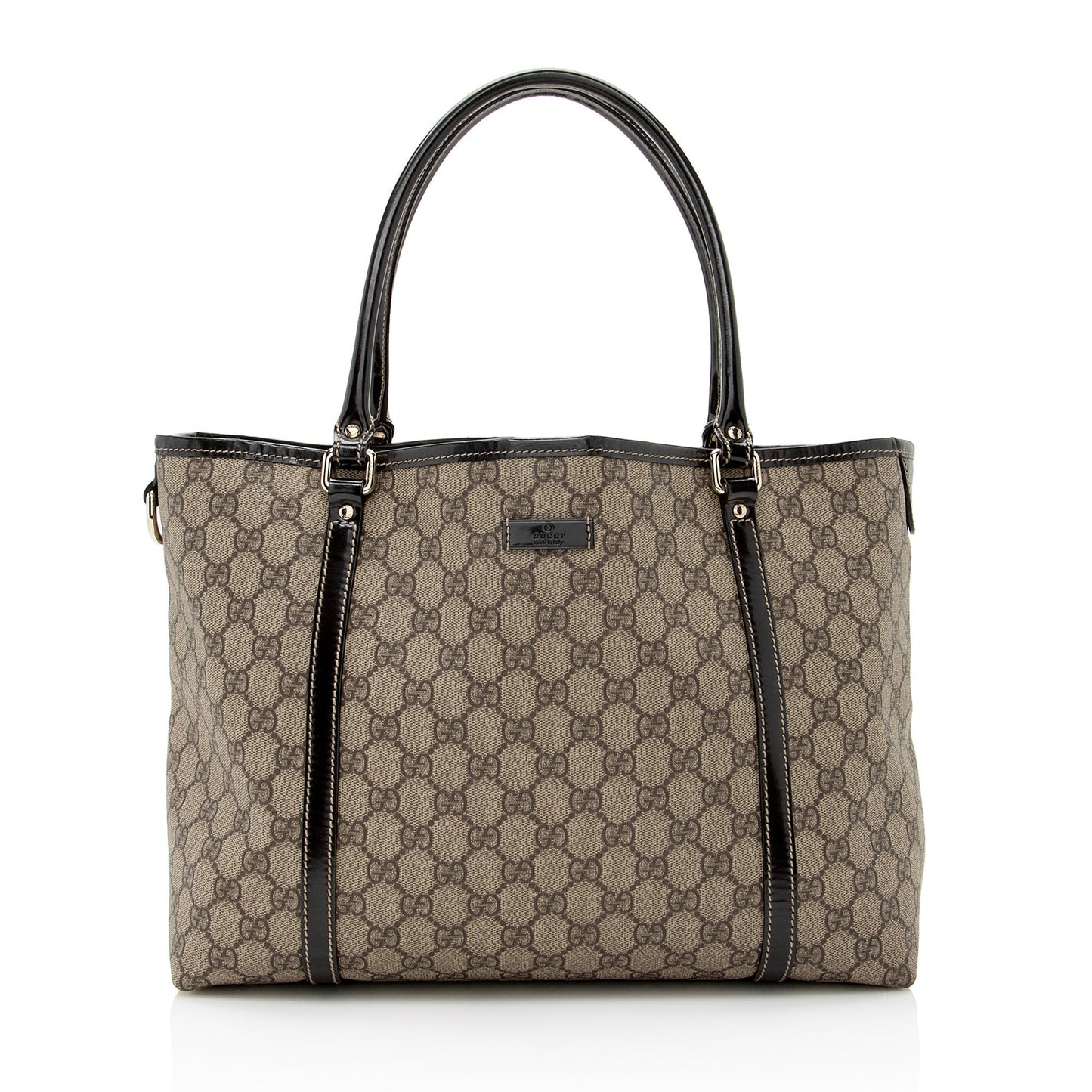 Gucci GG Supreme Joy SHF Canvas Patent Calfskin Brown Tote Bag