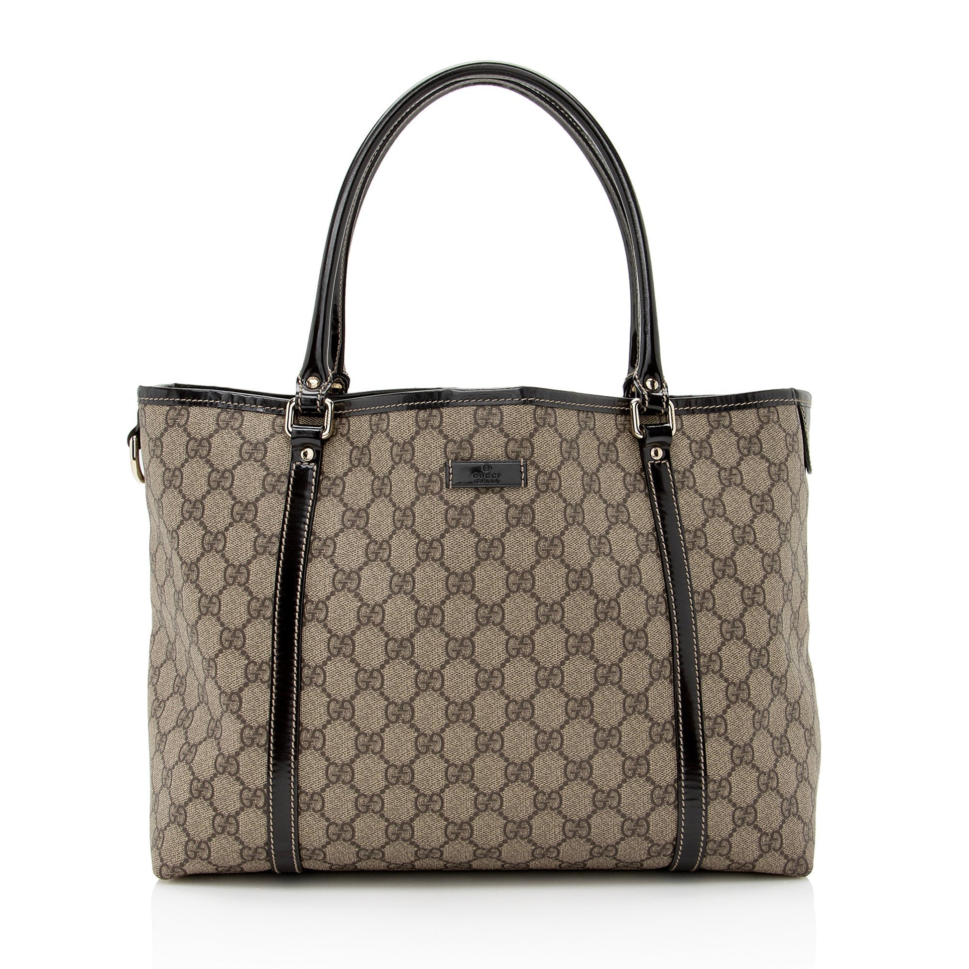 Gucci GG Supreme Joy SHF Canvas Patent Calfskin Brown Tote Bag