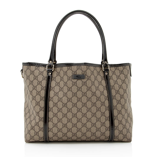 Gucci GG Supreme Joy SHF Canvas Patent Calfskin Brown Tote Bag