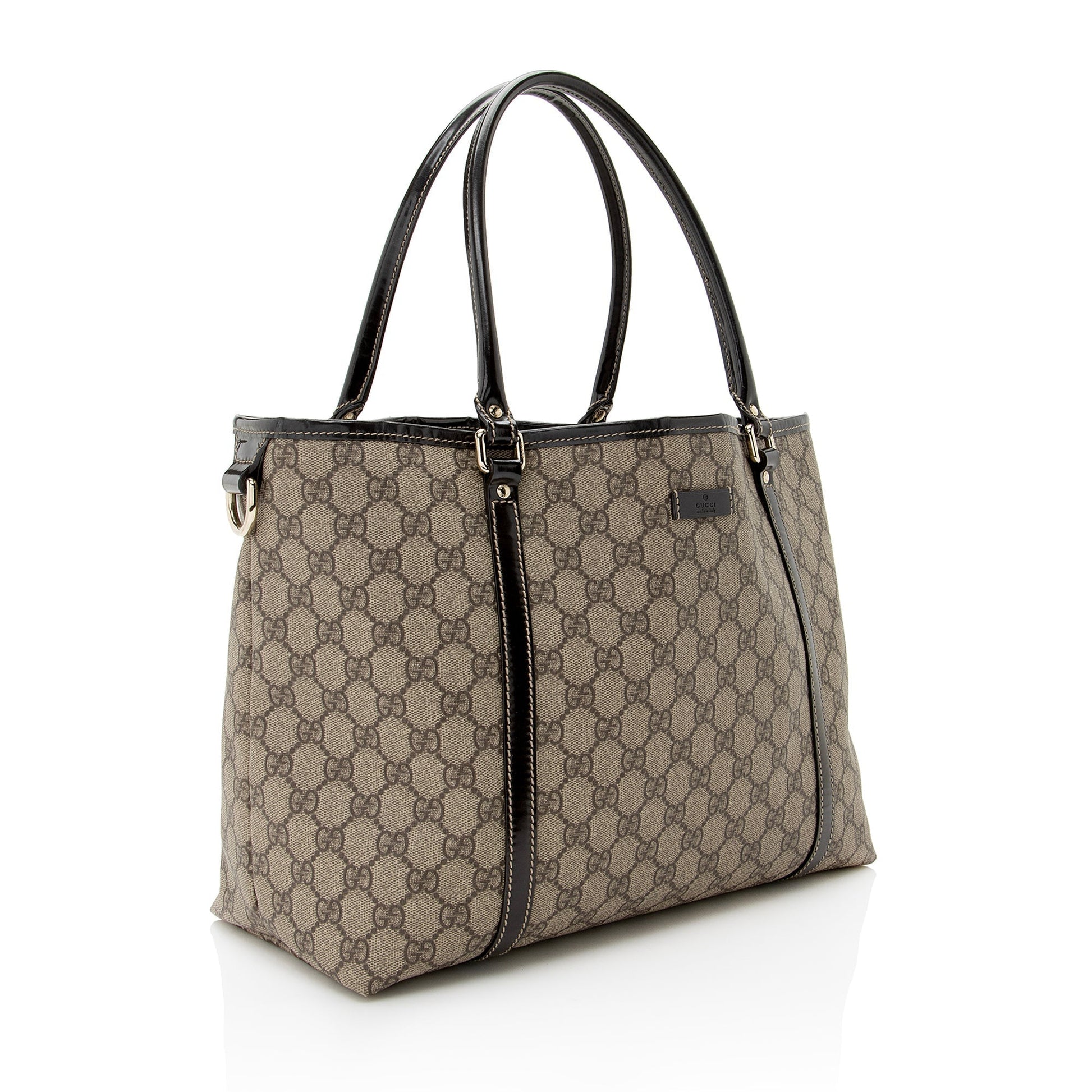 Gucci GG Supreme Joy SHF Canvas Patent Calfskin Brown Tote Bag