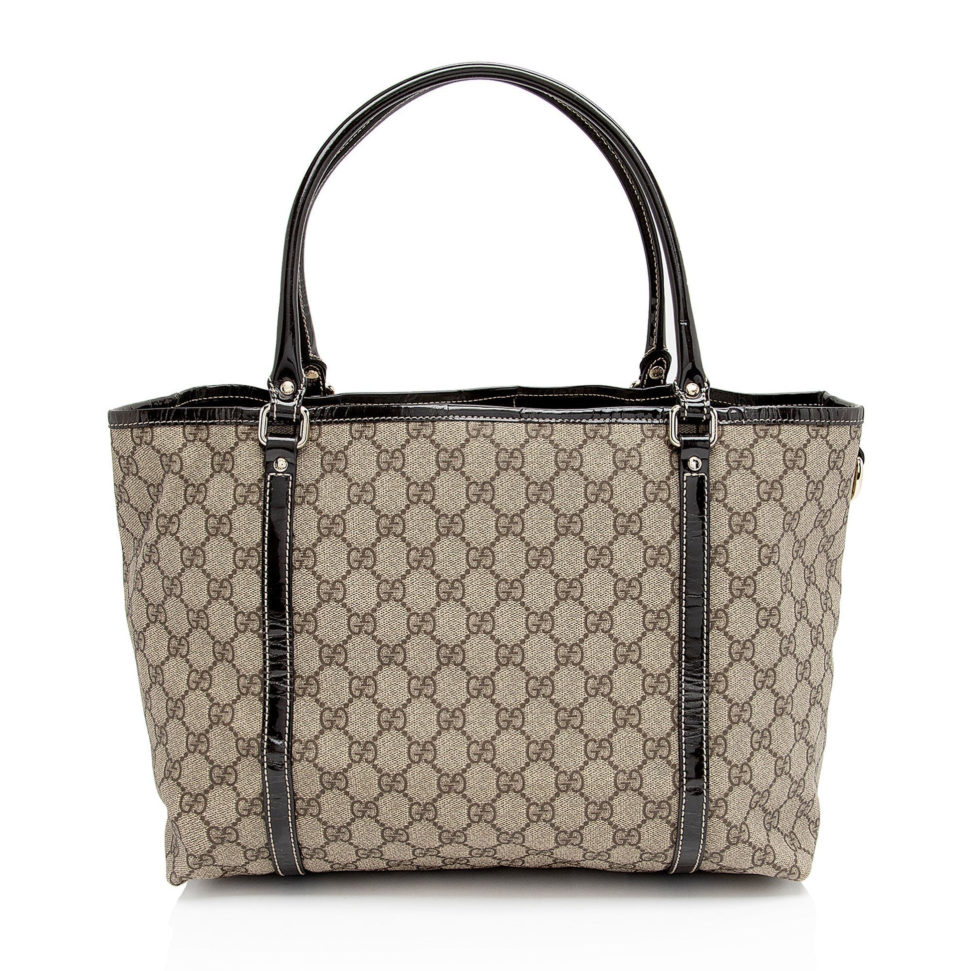 Gucci GG Supreme Joy SHF-fBcsfL Leather Canvas Patent Brown Tote Bag