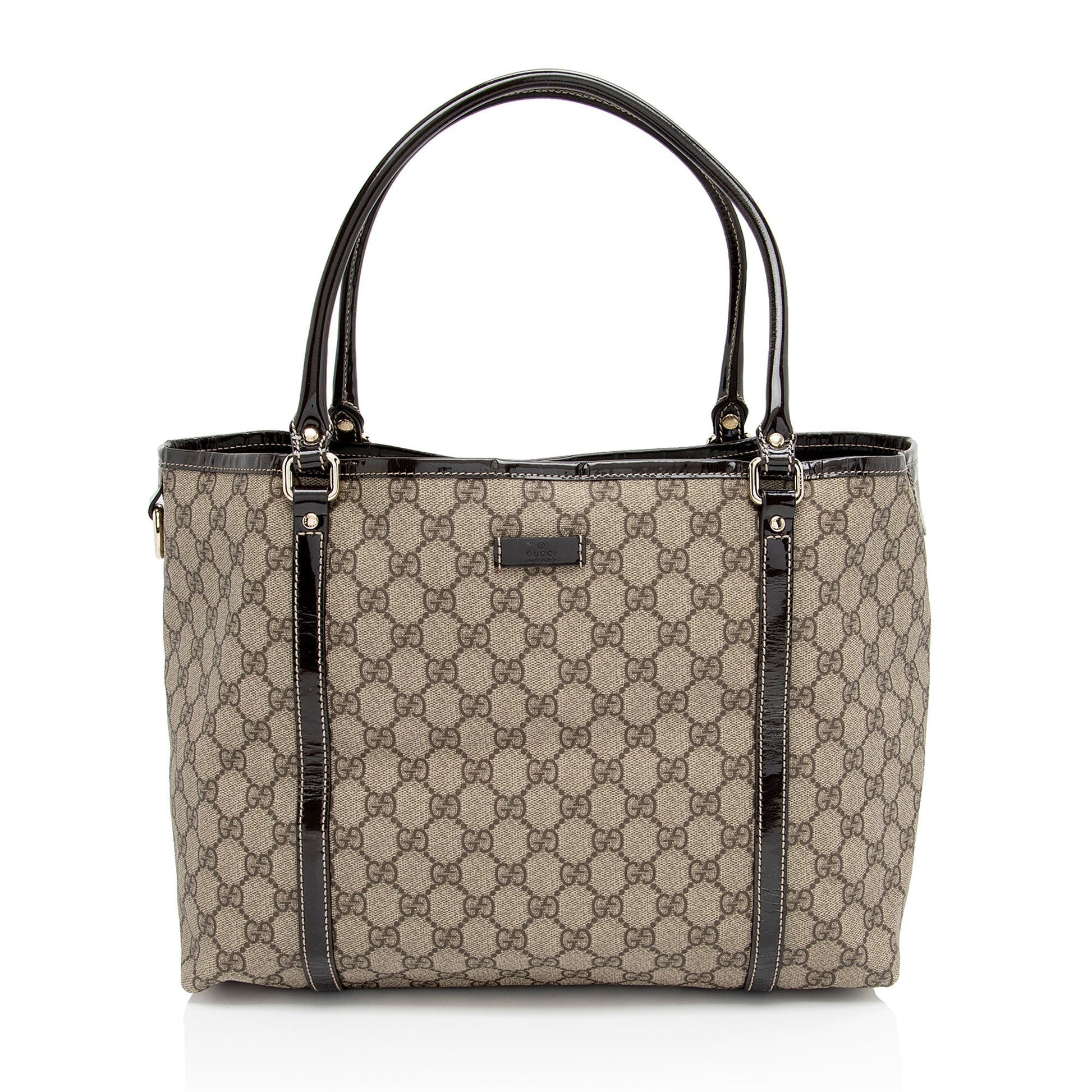 Gucci GG Supreme Joy SHF-fBcsfL Leather Canvas Patent Brown Tote Bag