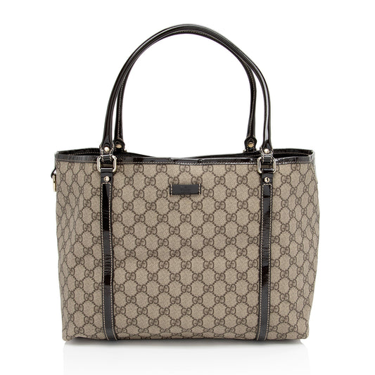 Gucci GG Supreme Joy SHF-fBcsfL Leather Canvas Patent Brown Tote Bag