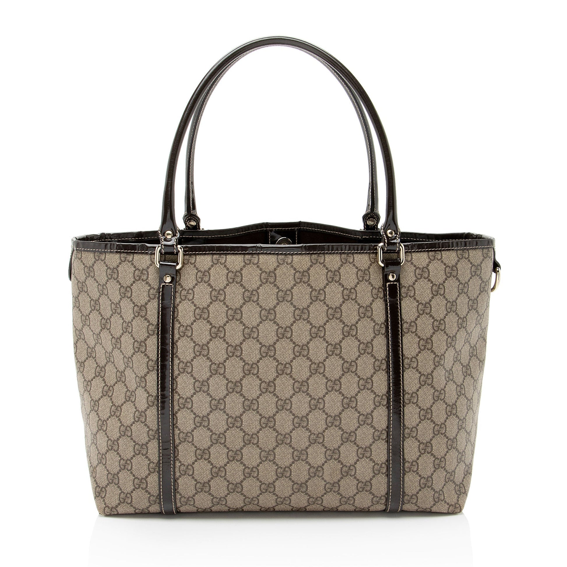 Gucci GG Supreme Joy Leather Canvas Patent Brown Tote Bag