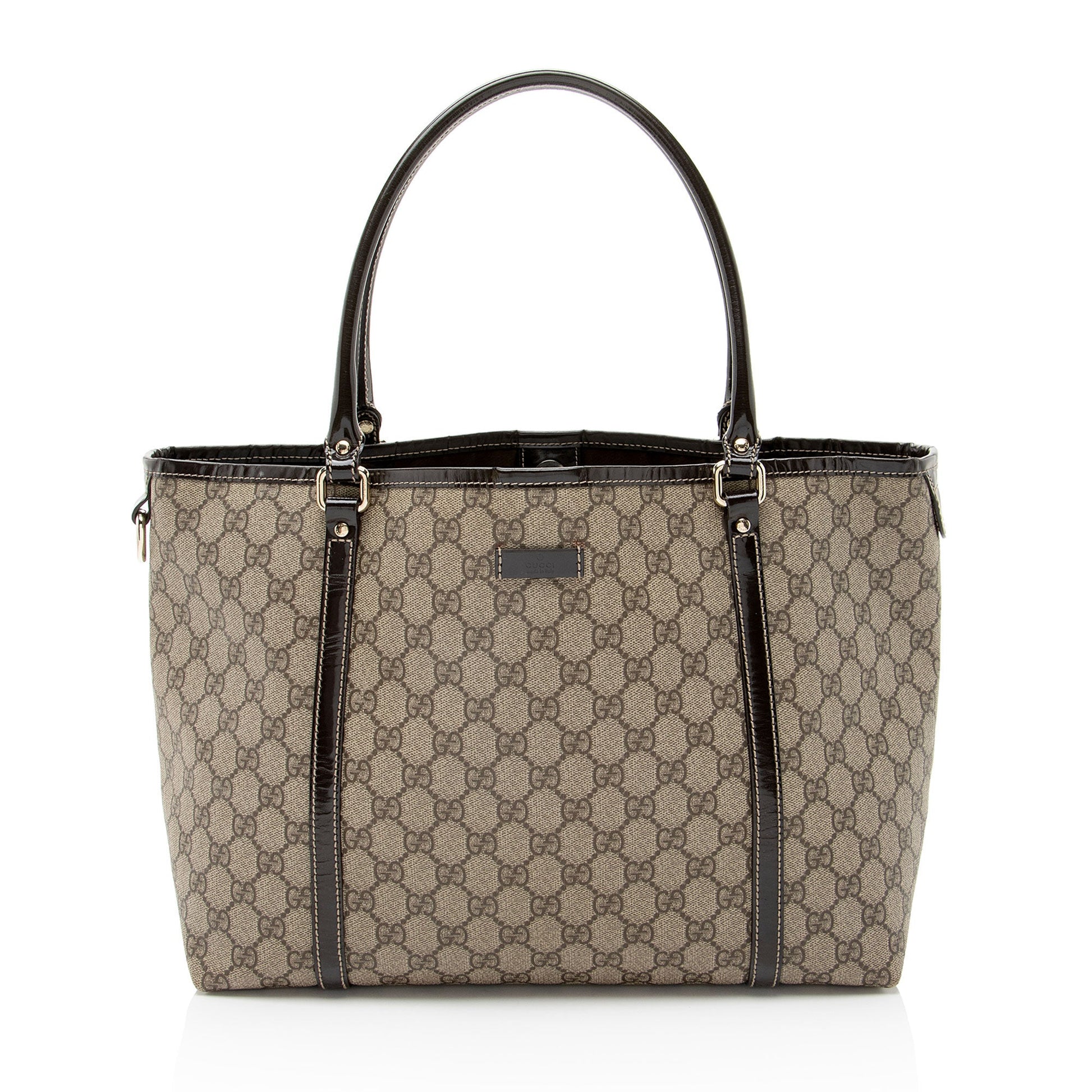 Gucci GG Supreme Joy Leather Canvas Patent Brown Tote Bag