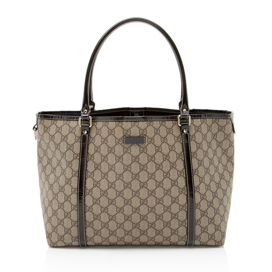 Gucci GG Supreme Joy Leather Canvas Patent Brown Tote Bag