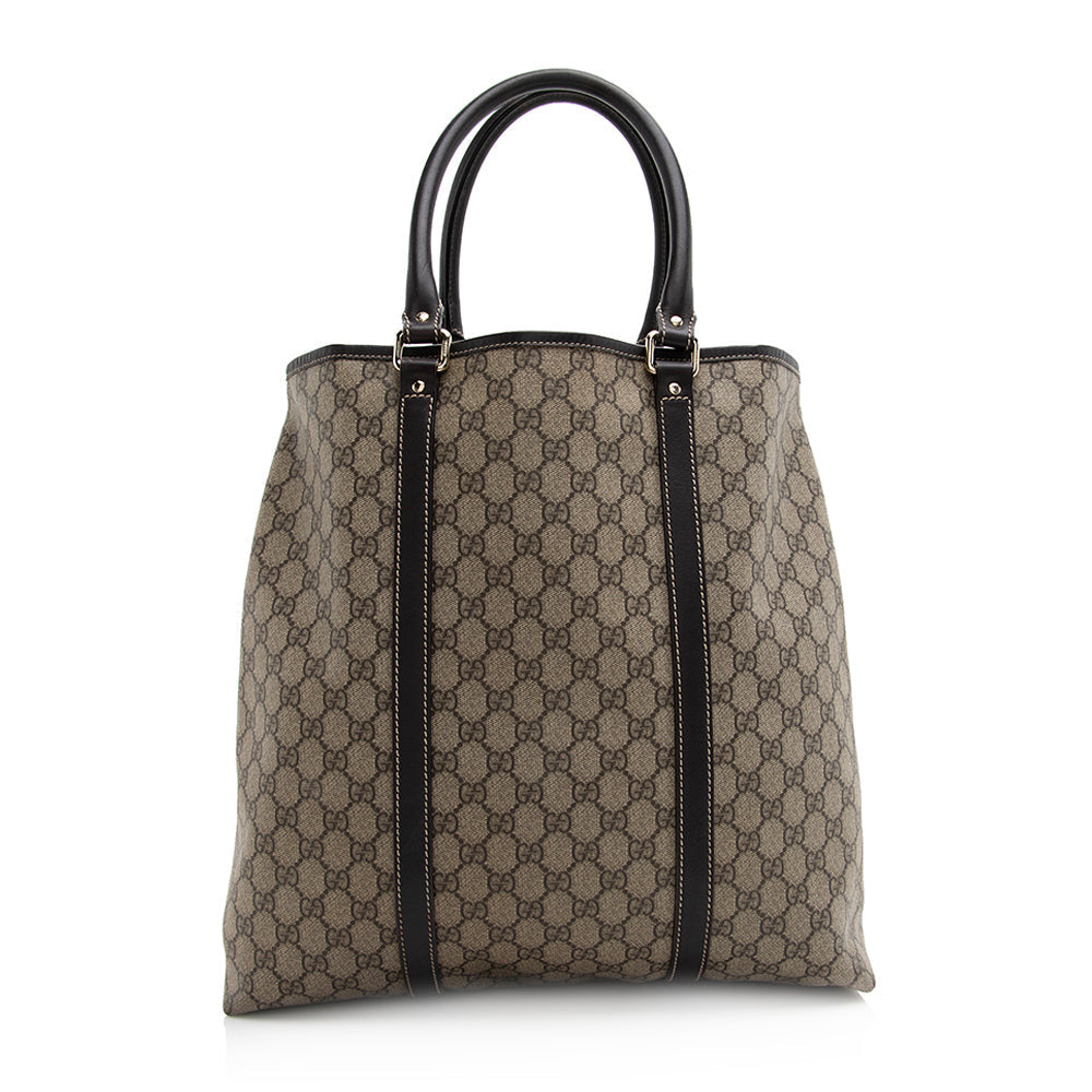 Gucci GG Supreme Joy Tall SHF Leather Canvas Brown Beige Tote Bag