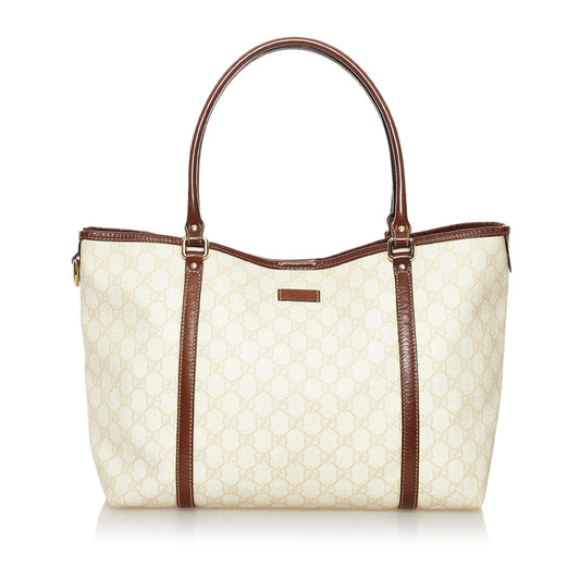 Gucci GG Supreme Joy SHG Canvas Calf White Brown Tote Bag