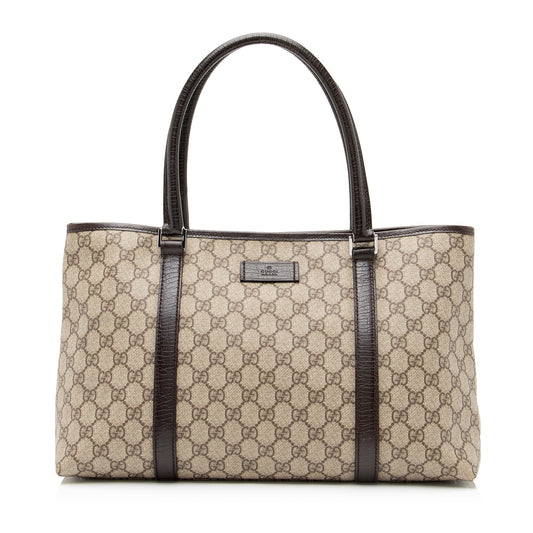 Gucci GG Supreme Joy SHF Leather Canvas Brown Beige Tote Bag Tote Shf