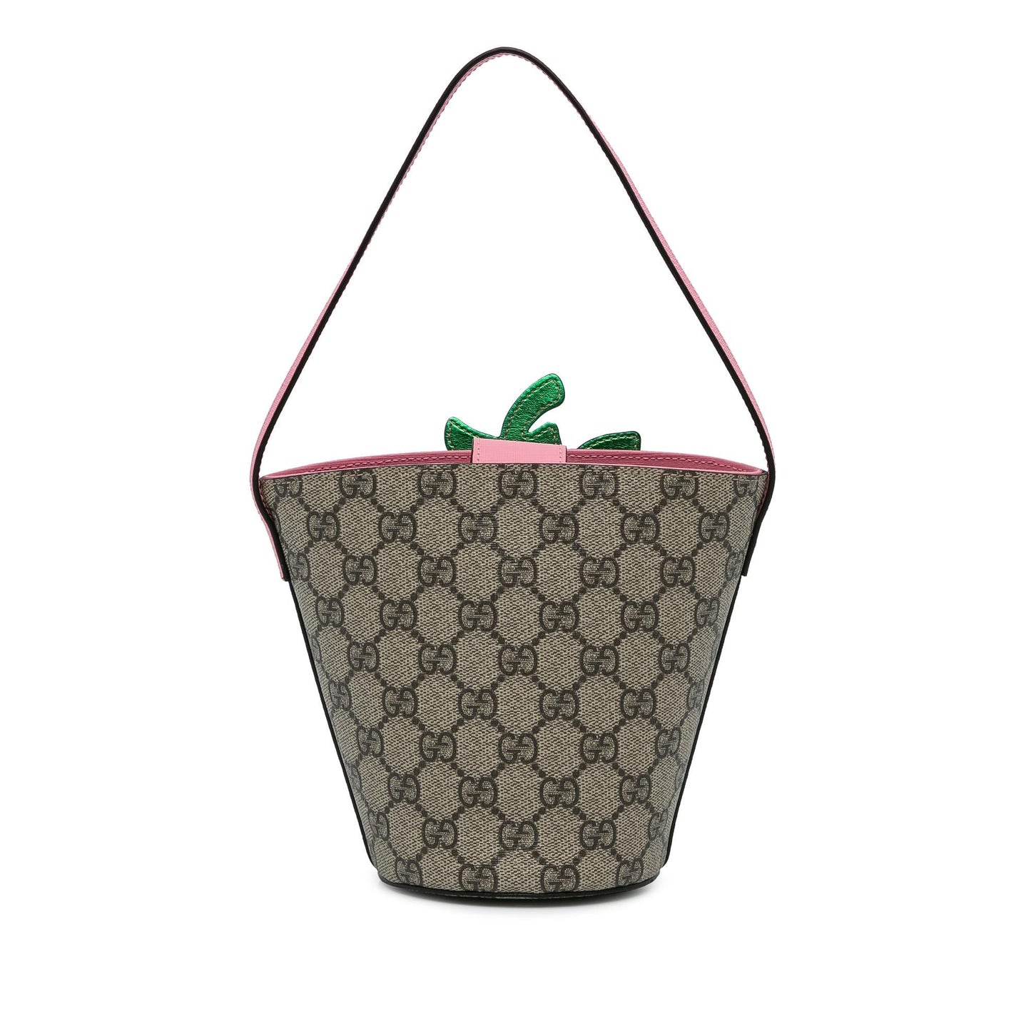 Gucci GG Supreme Kids Strawberry SHG-TqqNA8 Canvas Brown Bucket Shoulder Bag