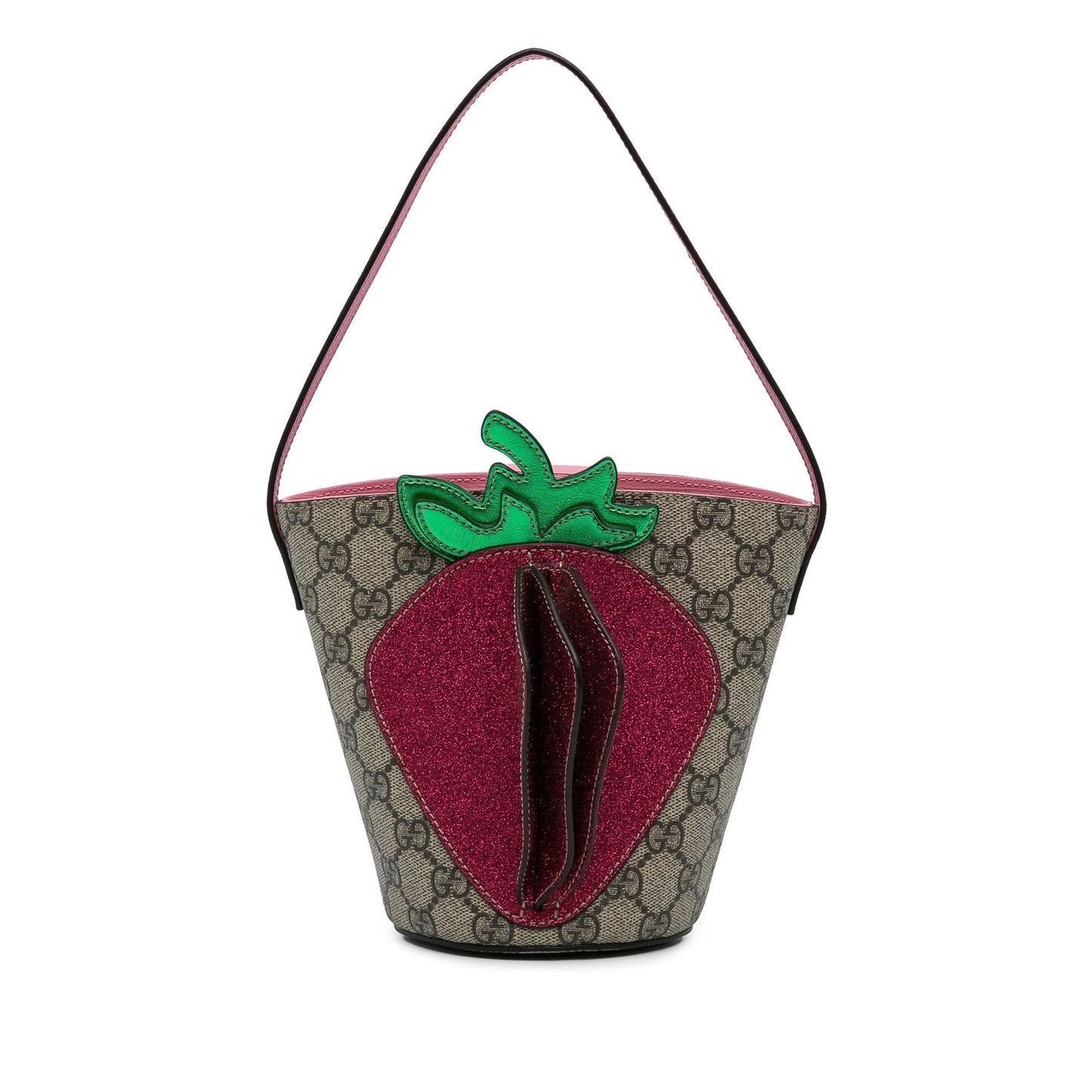 Gucci GG Supreme Kids Strawberry SHG-TqqNA8 Canvas Brown Bucket Shoulder Bag