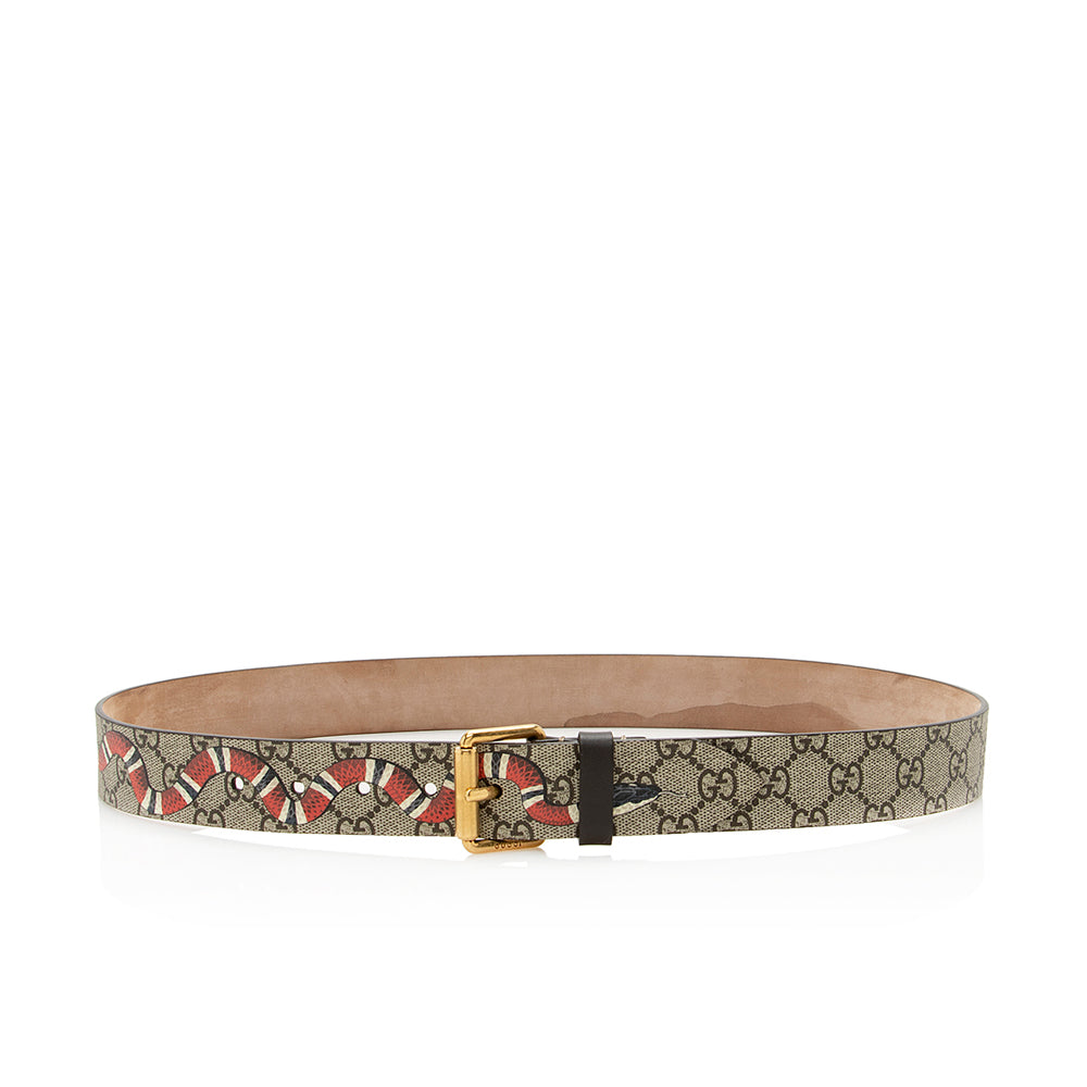 Gucci GG Supreme Kingsnake Belt - Leather Canvas Beige Accessory