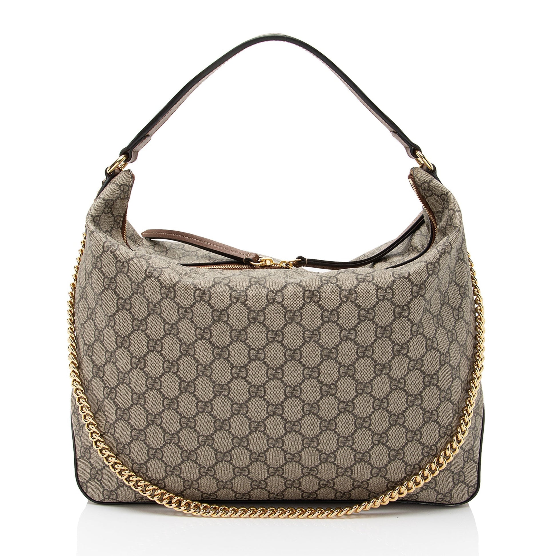 Gucci GG Supreme SHF-H5mUKN Leather Canvas Brown Large Shoulder Bag