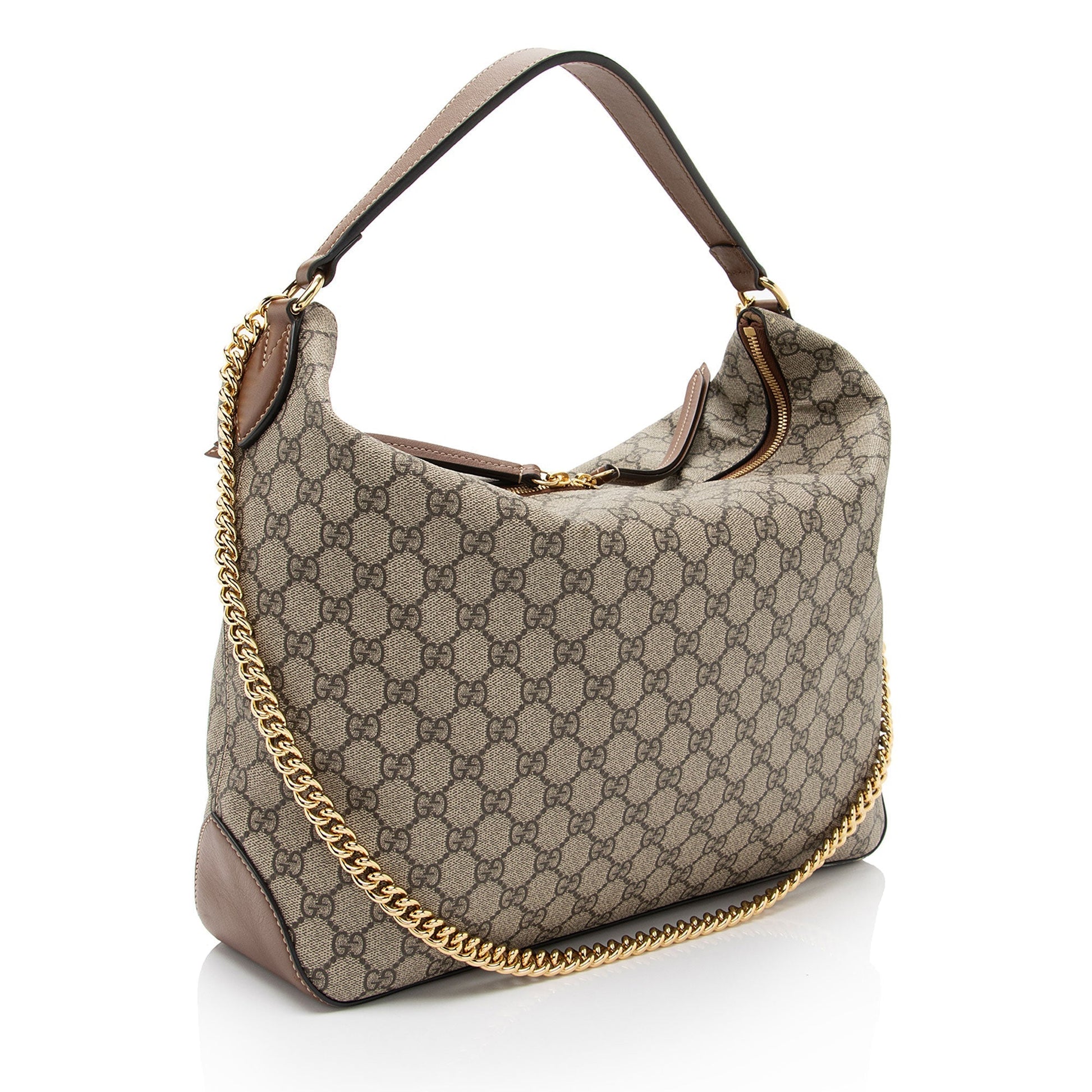 Gucci GG Supreme SHF-H5mUKN Leather Canvas Brown Large Shoulder Bag