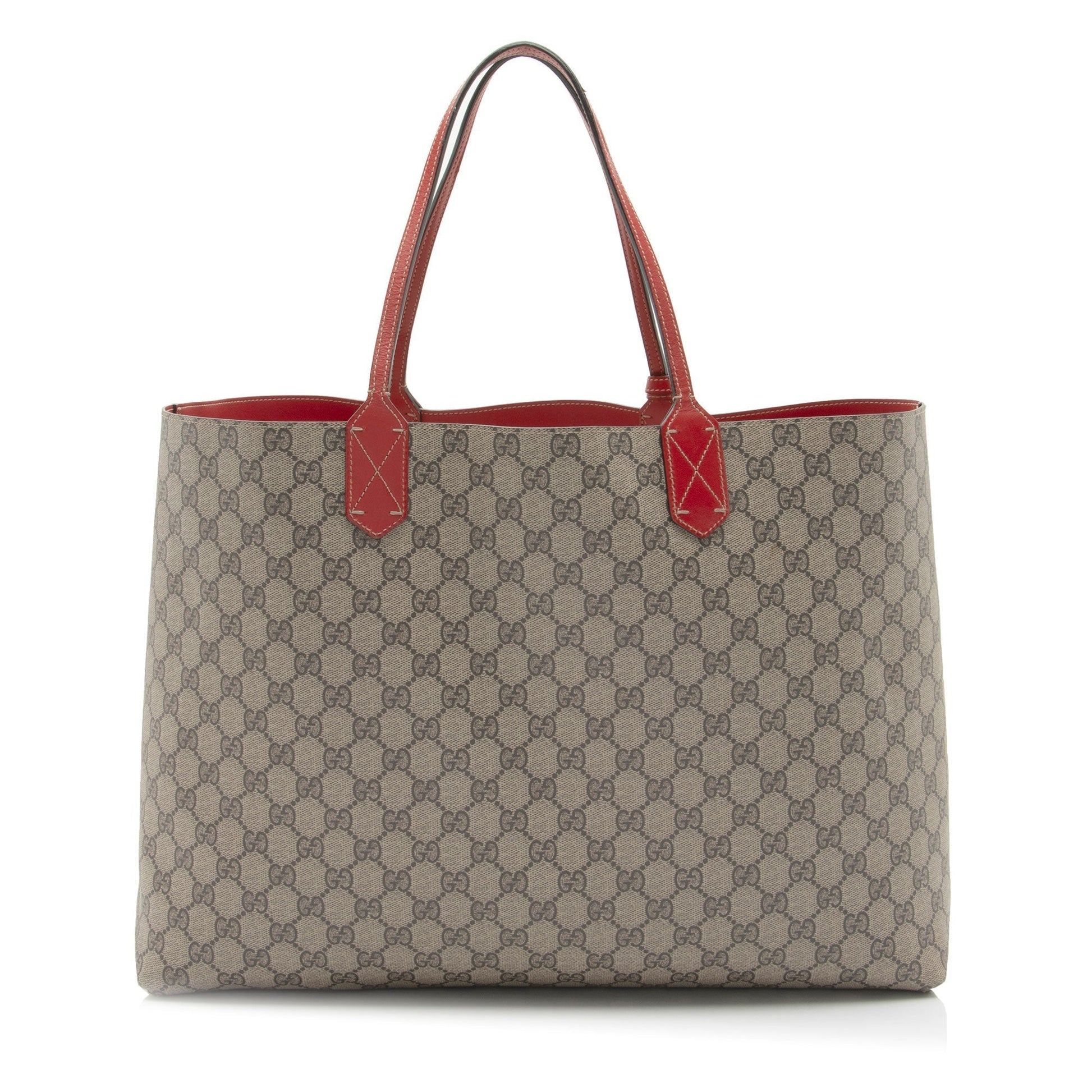 Gucci GG Supreme Reversible SHF-Y1F953 Leather Canvas Brown Red Tote Bag