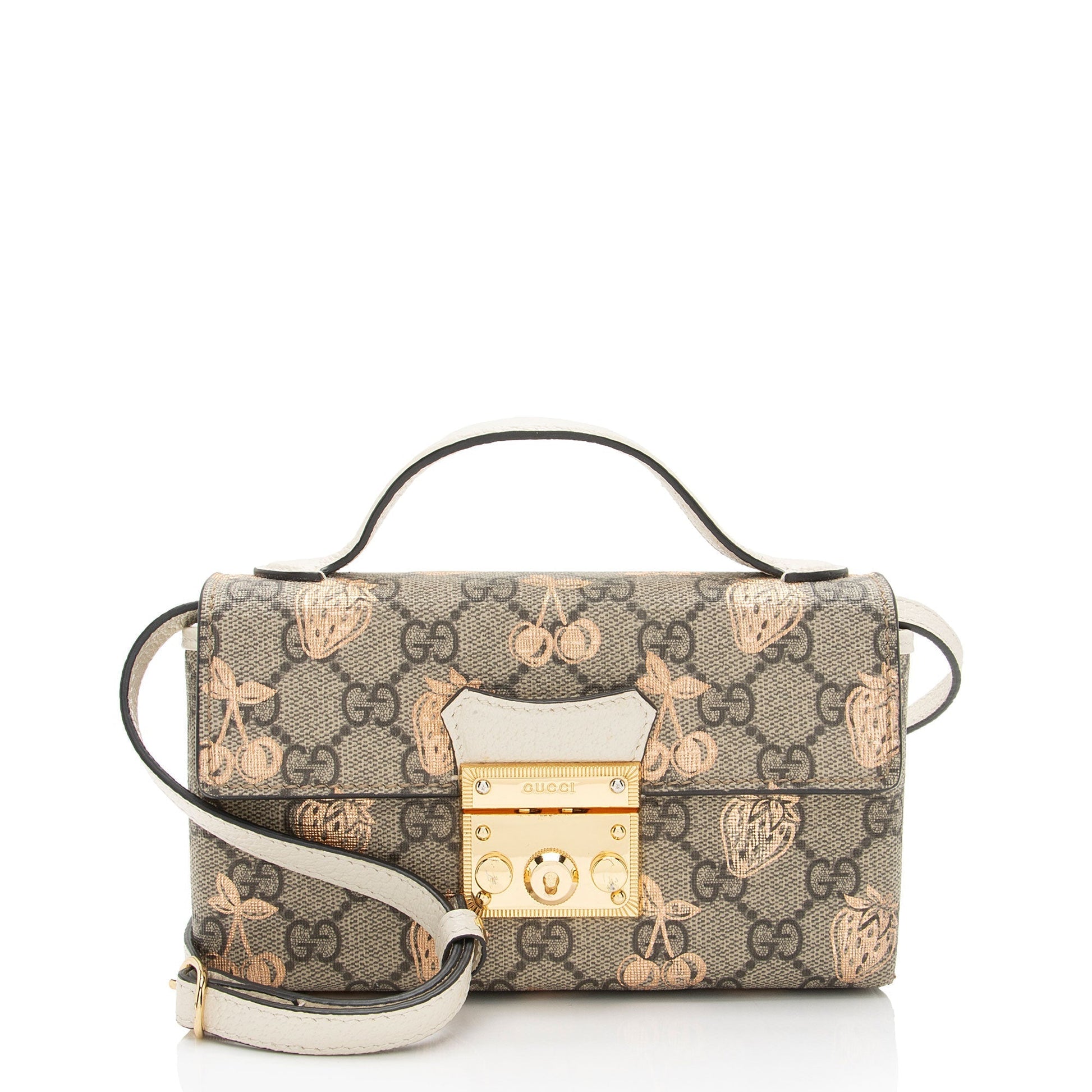 Gucci GG Supreme Berry Padlock SHF-OWluIJ Leather Canvas Brown Beige Crossbody Bag