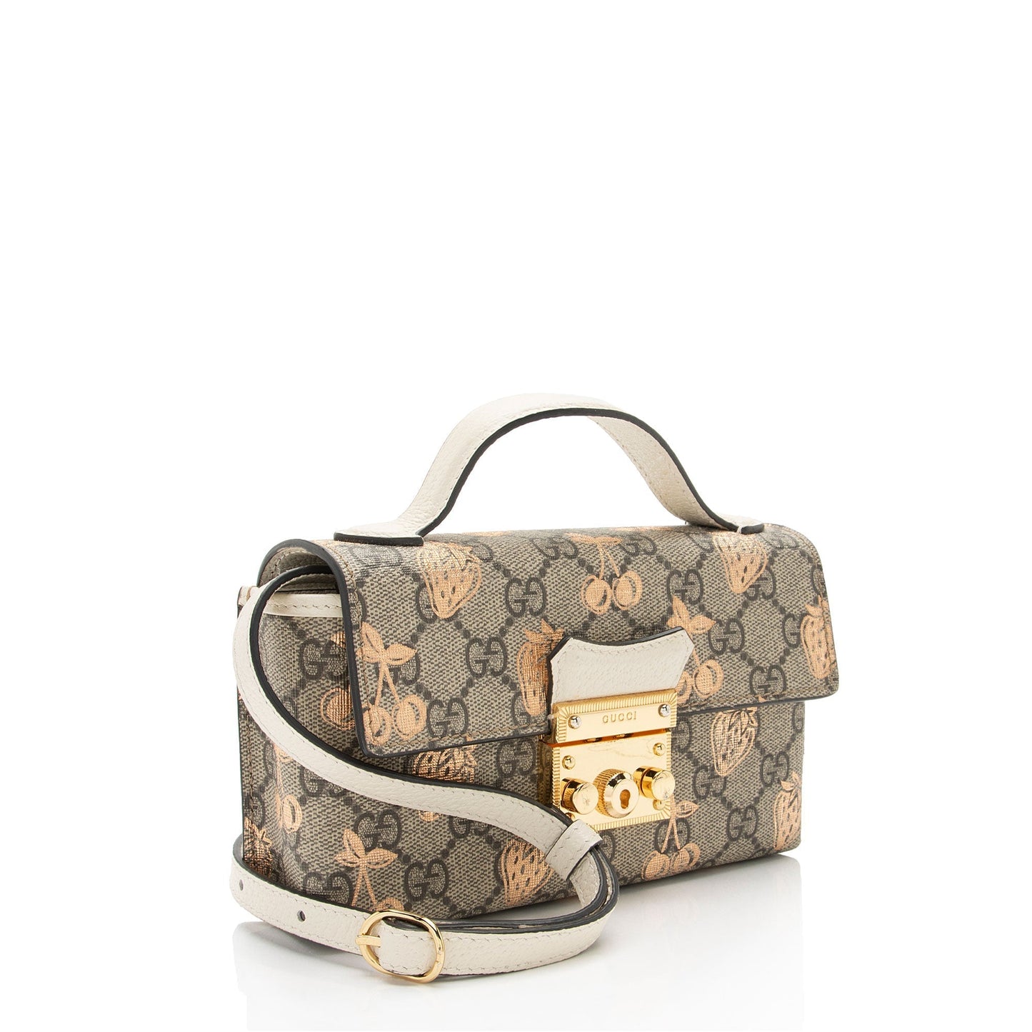 Gucci GG Supreme Berry Padlock SHF-OWluIJ Leather Canvas Brown Beige Crossbody Bag