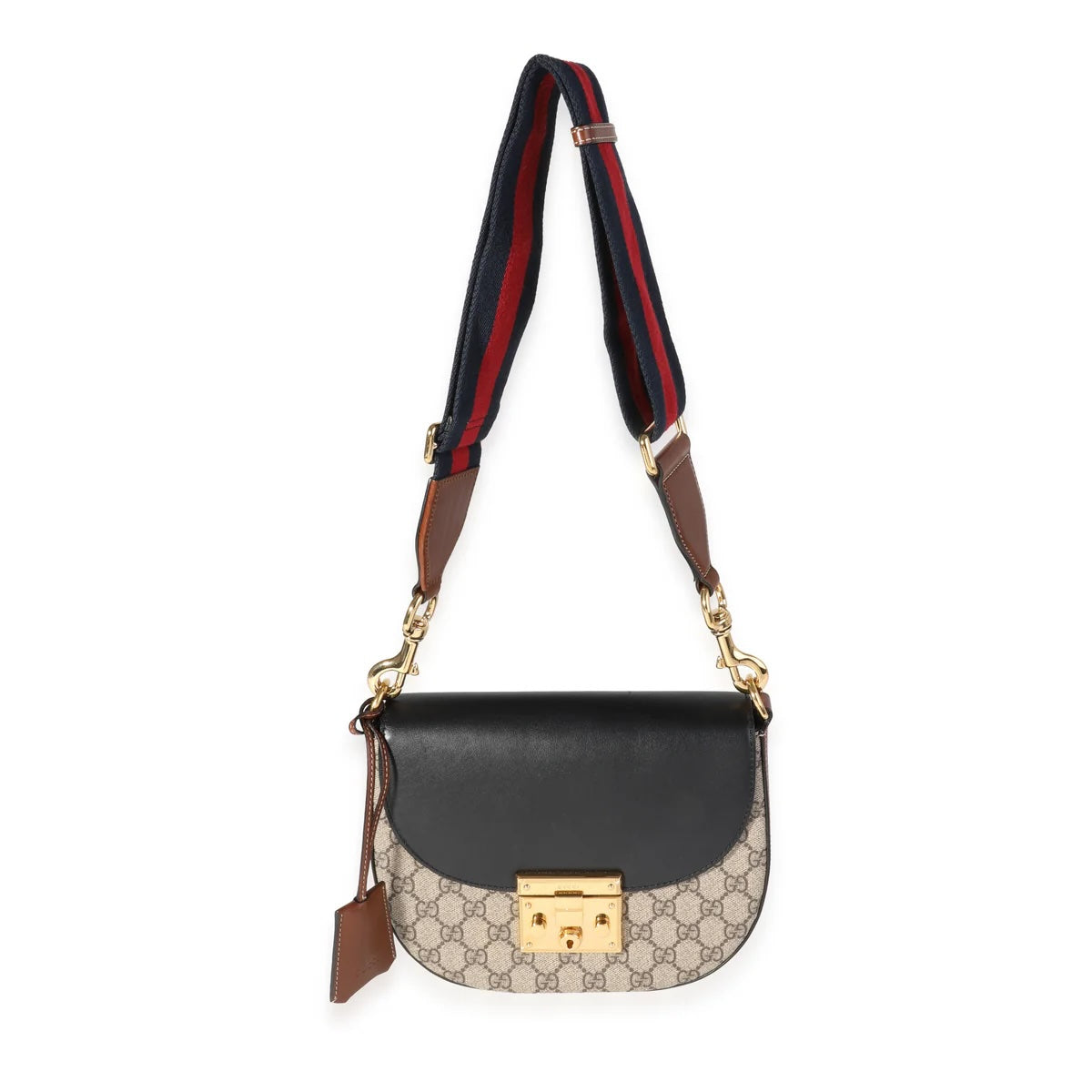 Gucci GG SUPREME WEB PADLOCK Leather Medium Travel Bag