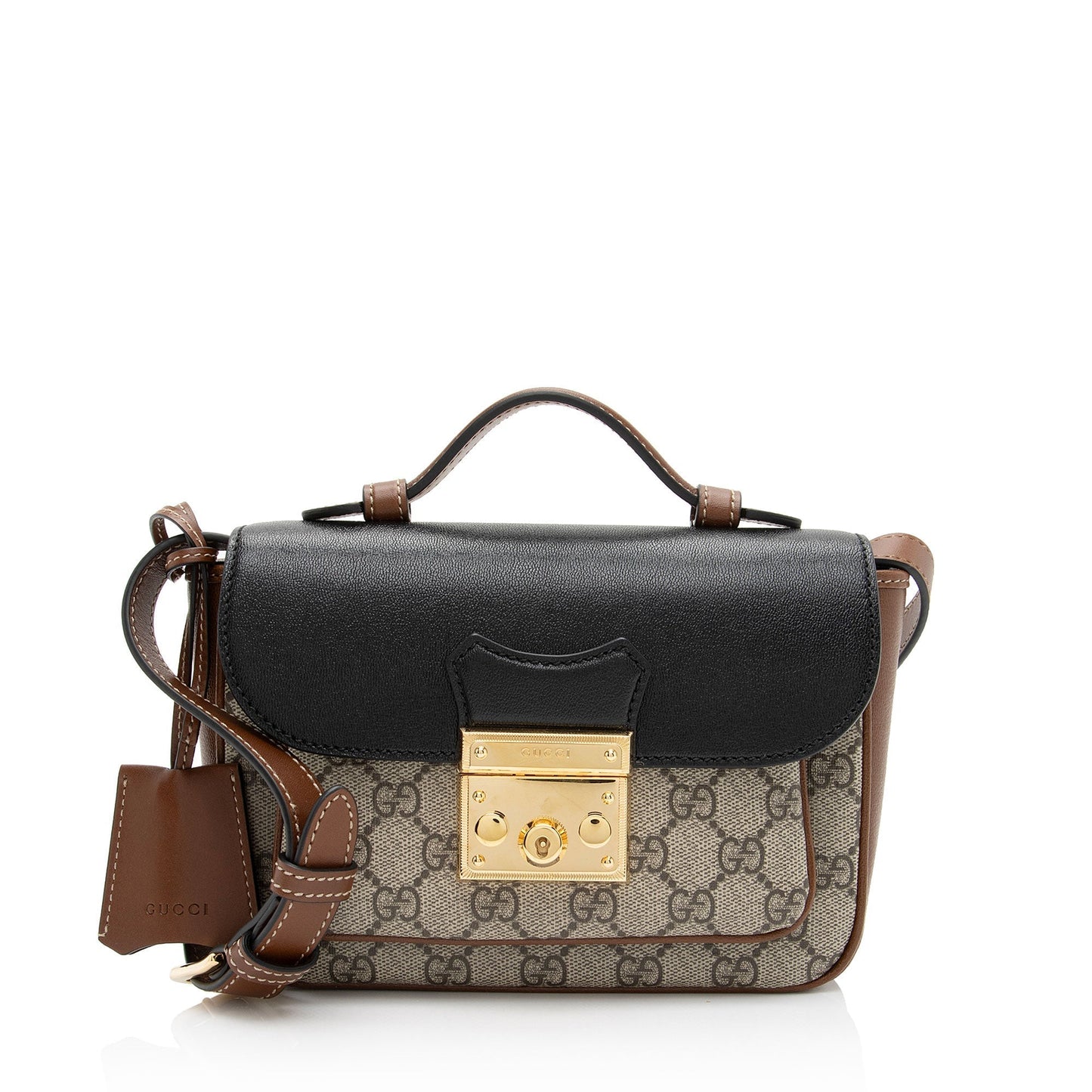 Gucci GG Supreme Padlock SHF-C1X2QZ Leather Canvas Black Brown Crossbody Bag