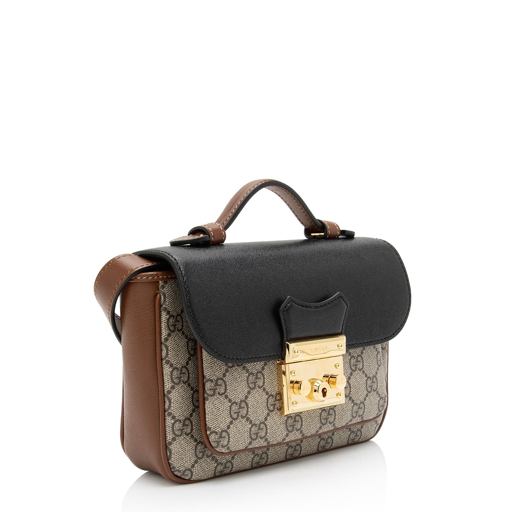 Gucci GG Supreme Padlock SHF-C1X2QZ Leather Canvas Black Brown Crossbody Bag