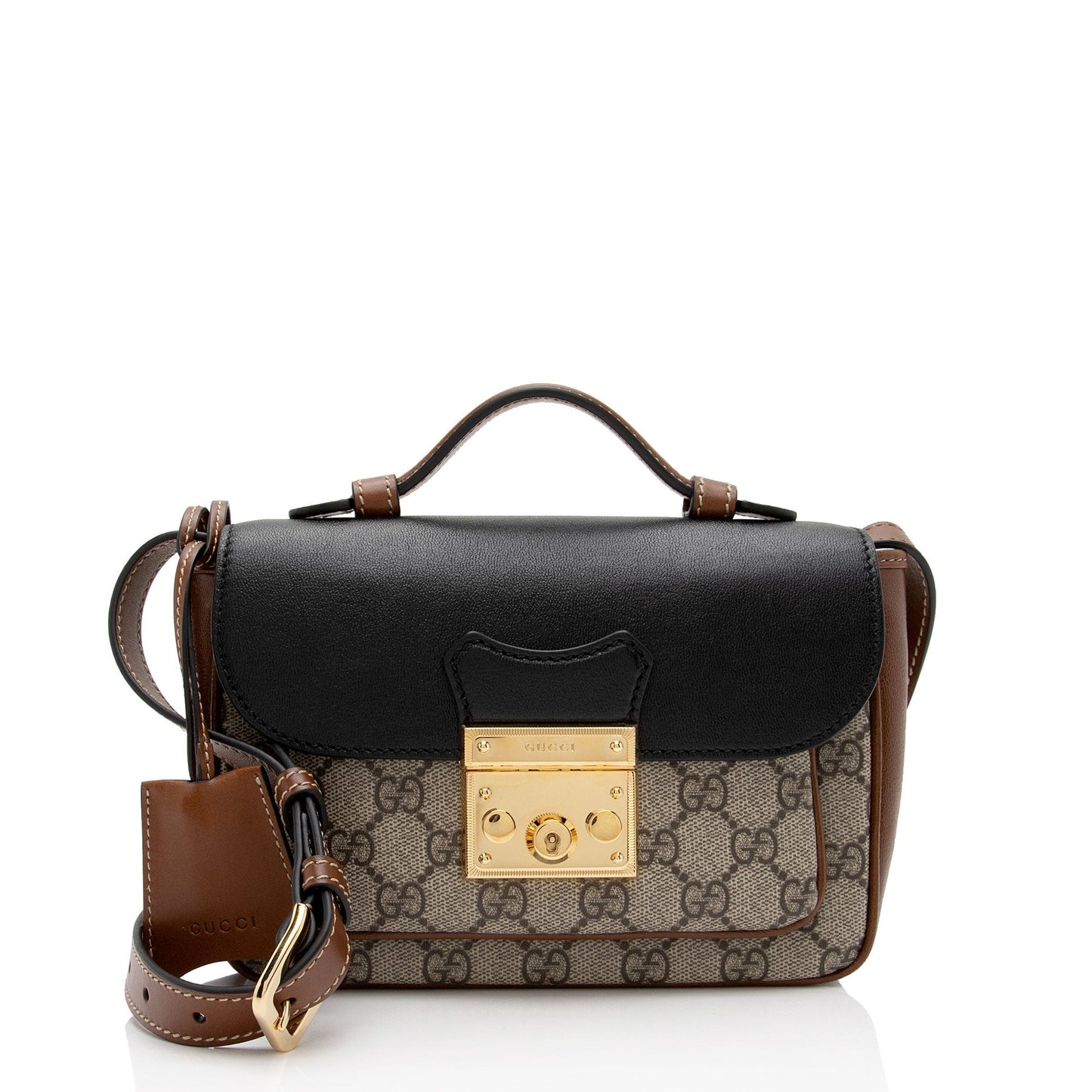 Gucci GG Supreme Padlock SHF-sr3eos Leather Canvas Black Brown Crossbody Bag