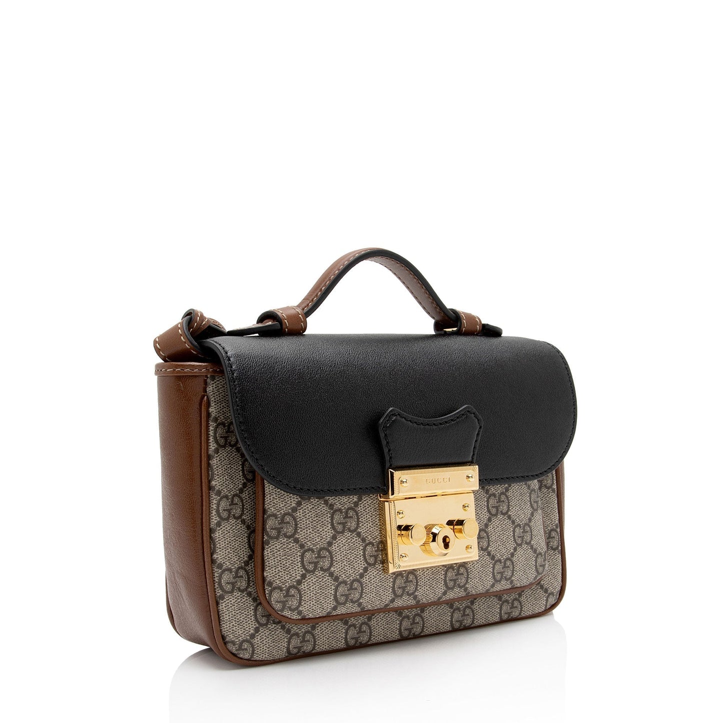 Gucci GG Supreme Padlock SHF-sr3eos Leather Canvas Black Brown Crossbody Bag