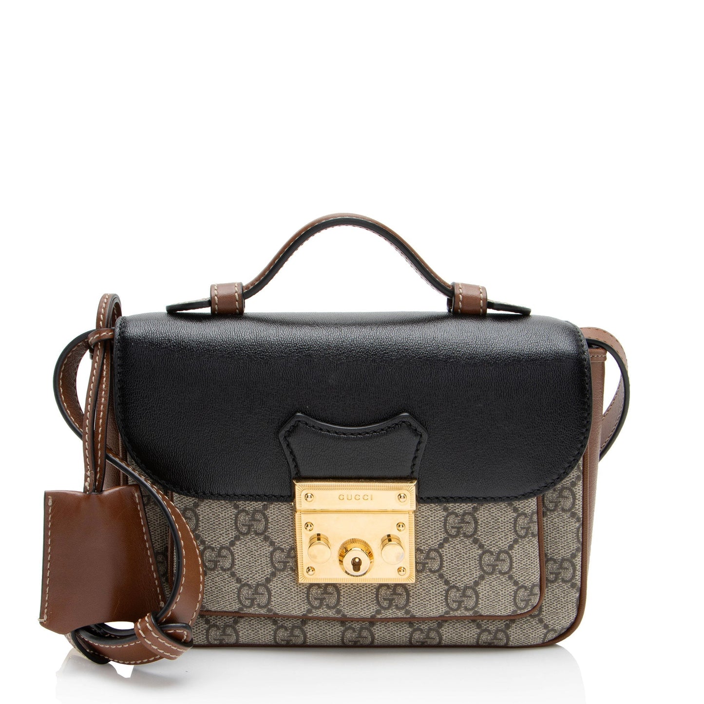 Gucci GG Supreme Padlock Leather Canvas Black Brown Crossbody Bag