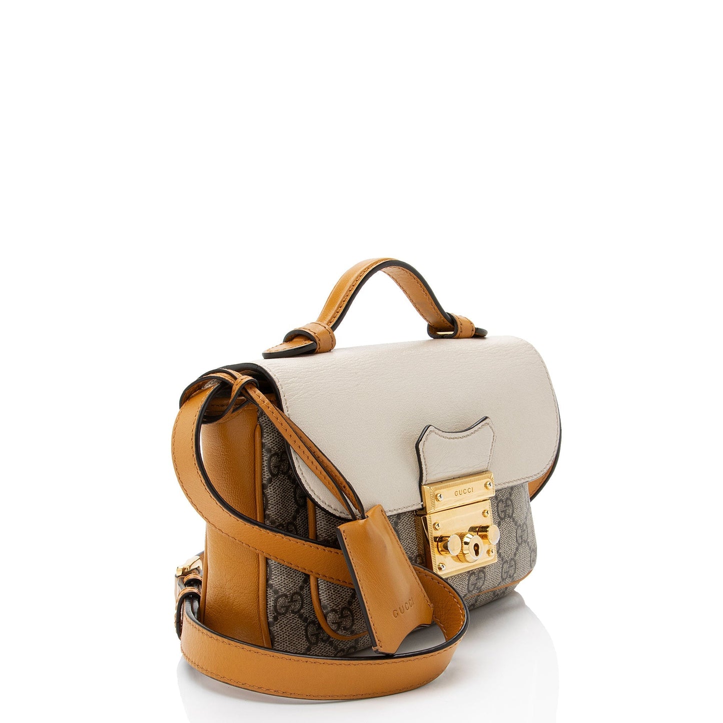 Gucci GG Supreme Padlock Leather Canvas Brown Beige Crossbody Bag