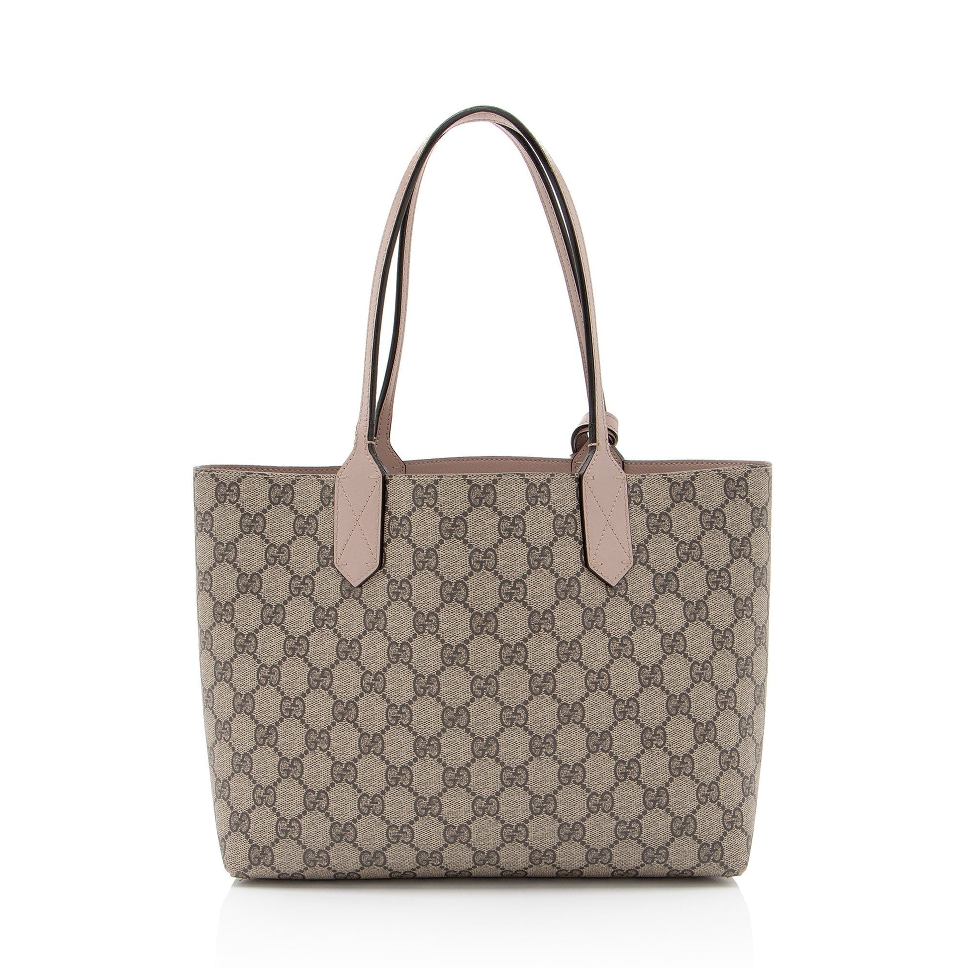 Gucci GG Supreme Reversible SHF-zpwKGA Leather Canvas Brown Pink Tote Bag