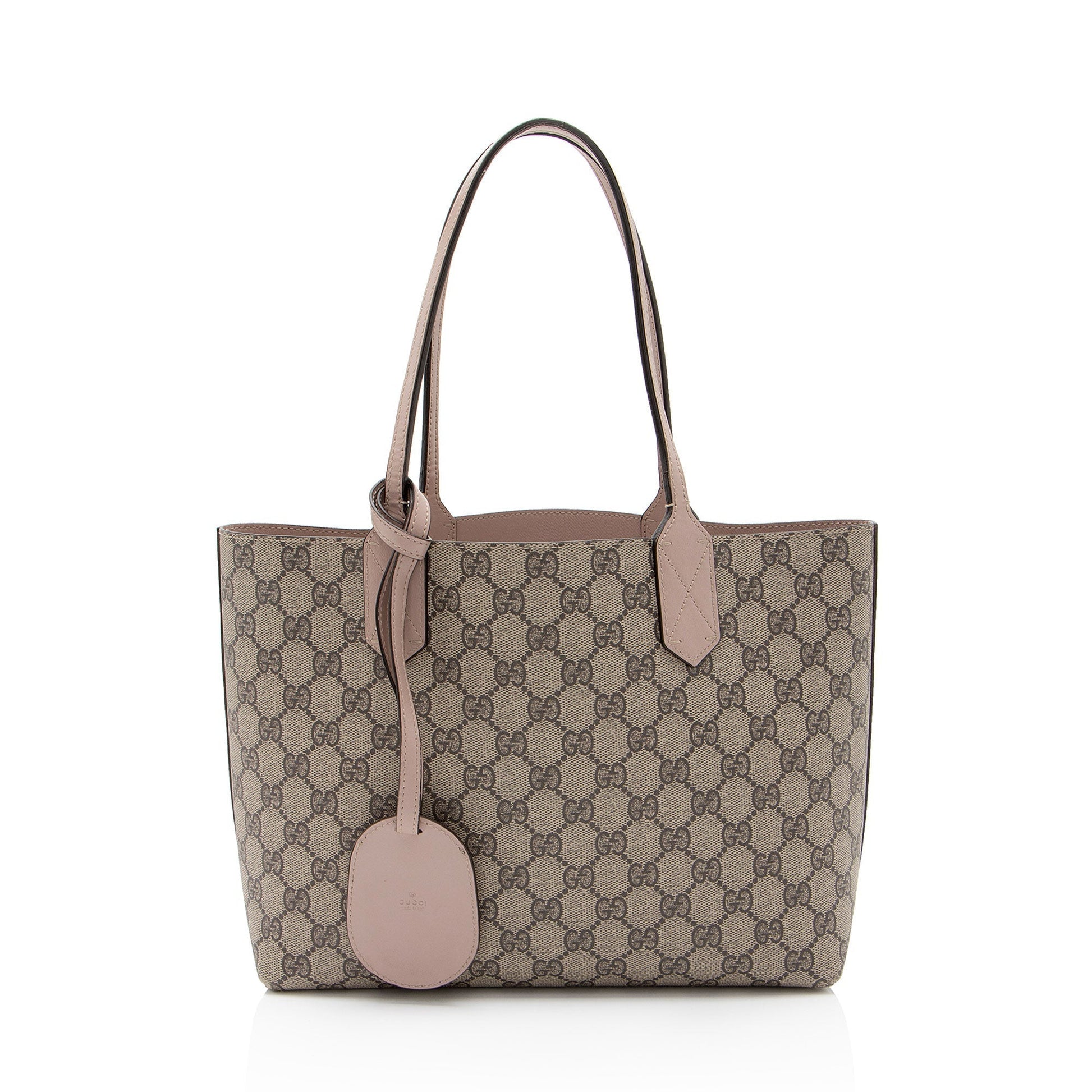 Gucci GG Supreme Reversible SHF-zpwKGA Leather Canvas Brown Pink Tote Bag