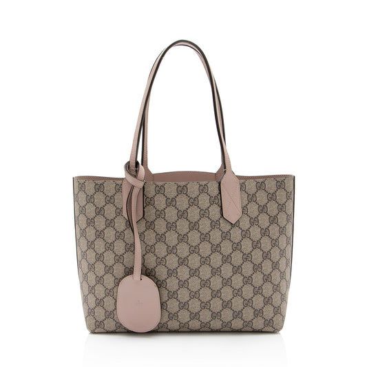 Gucci GG Supreme Reversible SHF-zpwKGA Leather Canvas Brown Pink Tote Bag