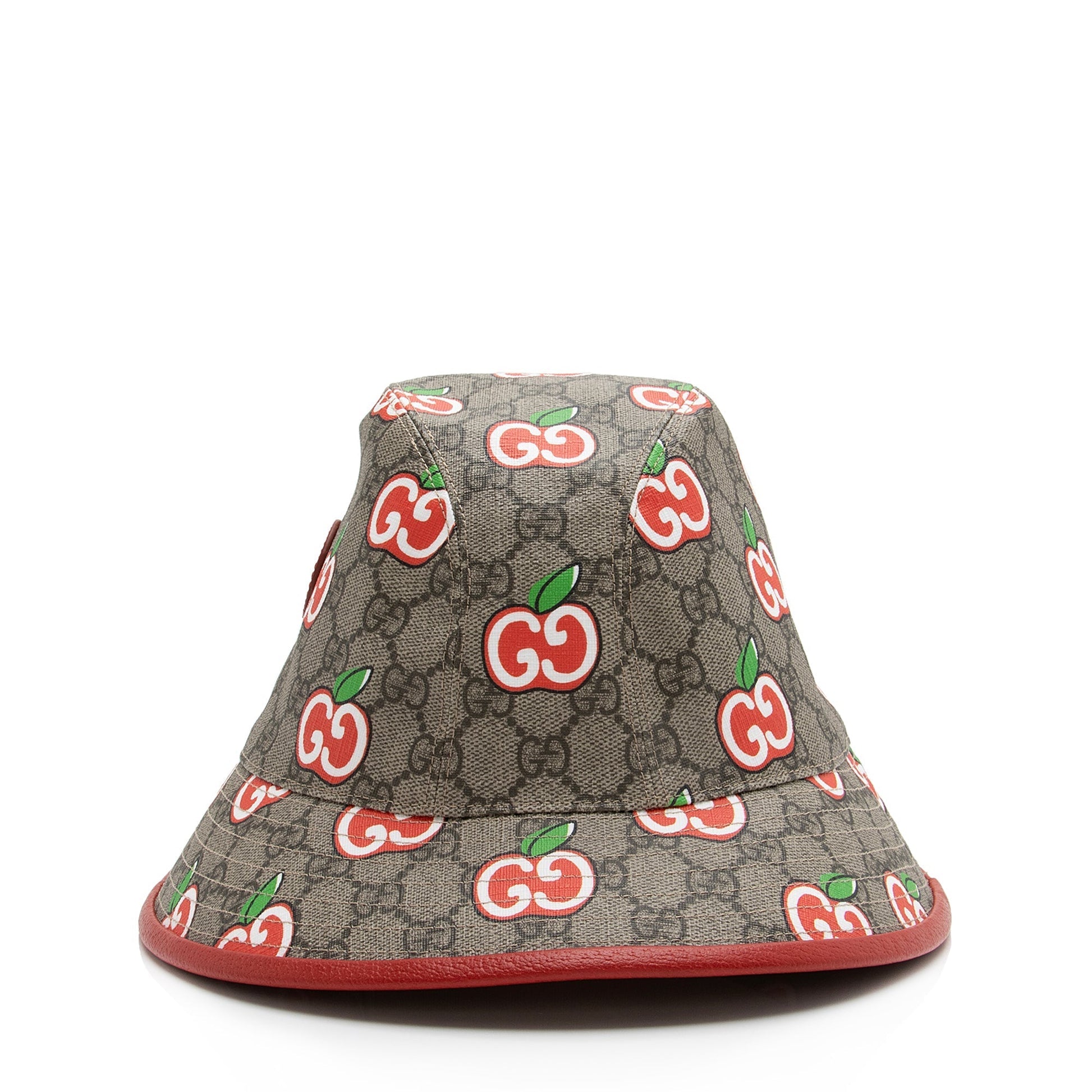 Gucci GG Supreme Apple Bucket Hat Leather Canvas Beige Red Bucket Bag