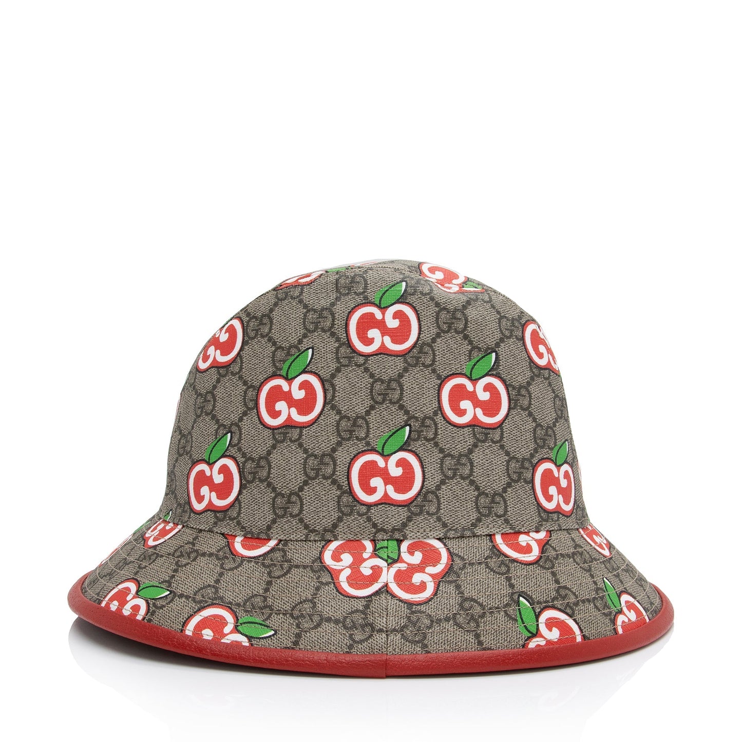 Gucci GG Supreme Les Pommes Bucket Leather Canvas Beige Red Bucket Bag