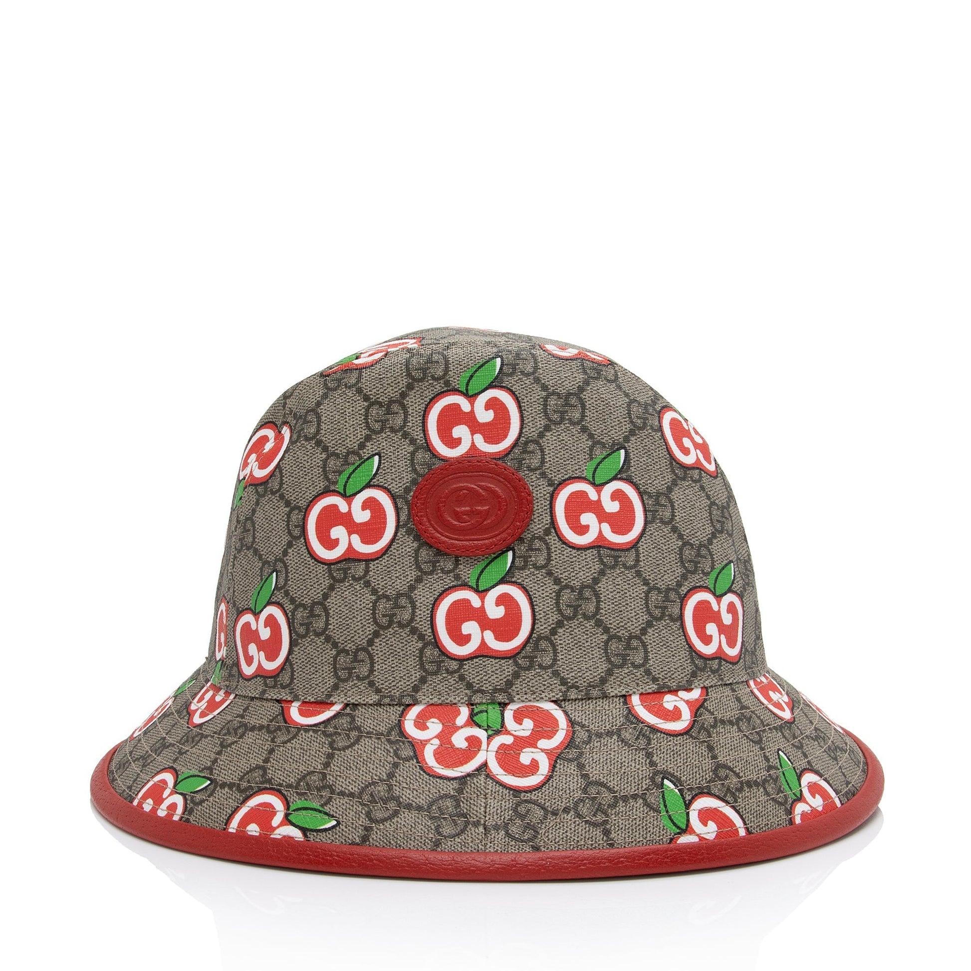 Gucci GG Supreme Les Pommes Bucket Leather Canvas Beige Red Bucket Bag