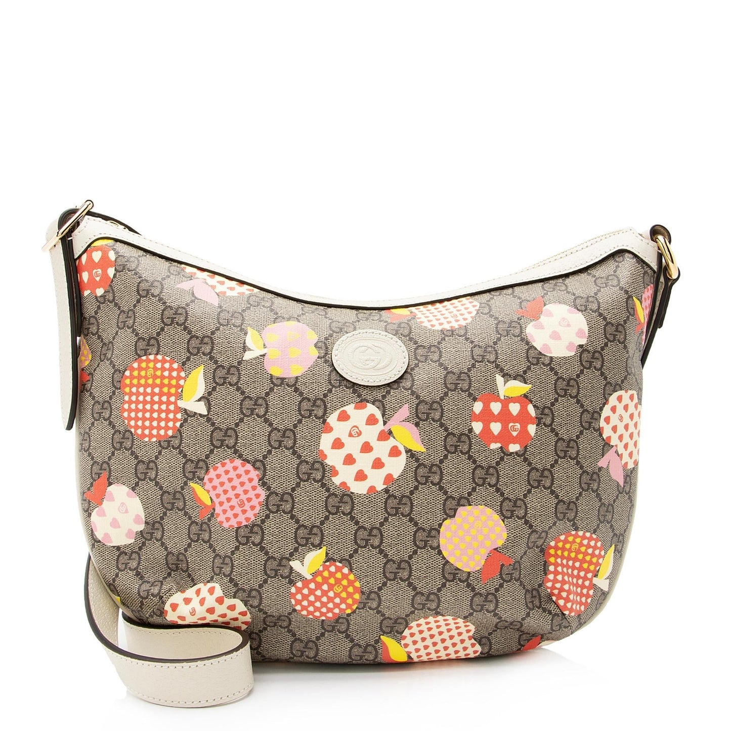 Gucci GG Supreme Les Pommes Half Leather Canvas Beige Shoulder Bag