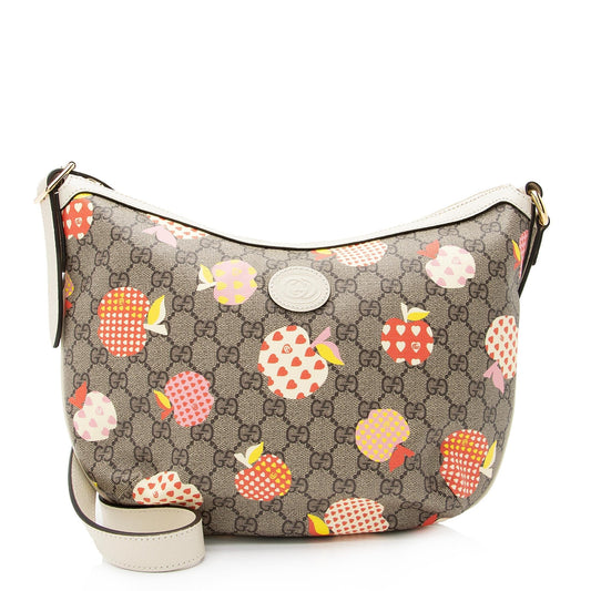 Gucci GG Supreme Les Pommes Half Leather Canvas Beige Shoulder Bag