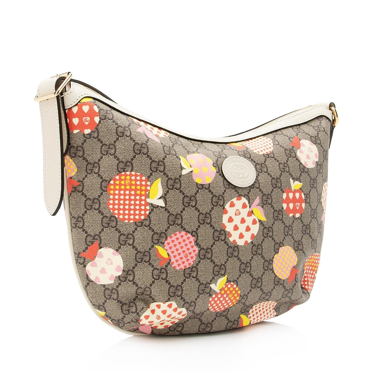Gucci GG Supreme Les Pommes Half Leather Canvas Beige Shoulder Bag