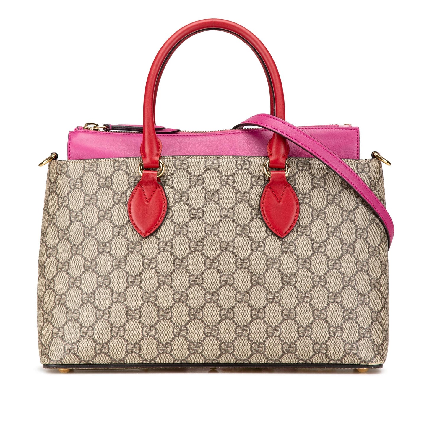 Gucci GG Supreme Linea A Canvas Calf Brown Pink Satchel Bag
