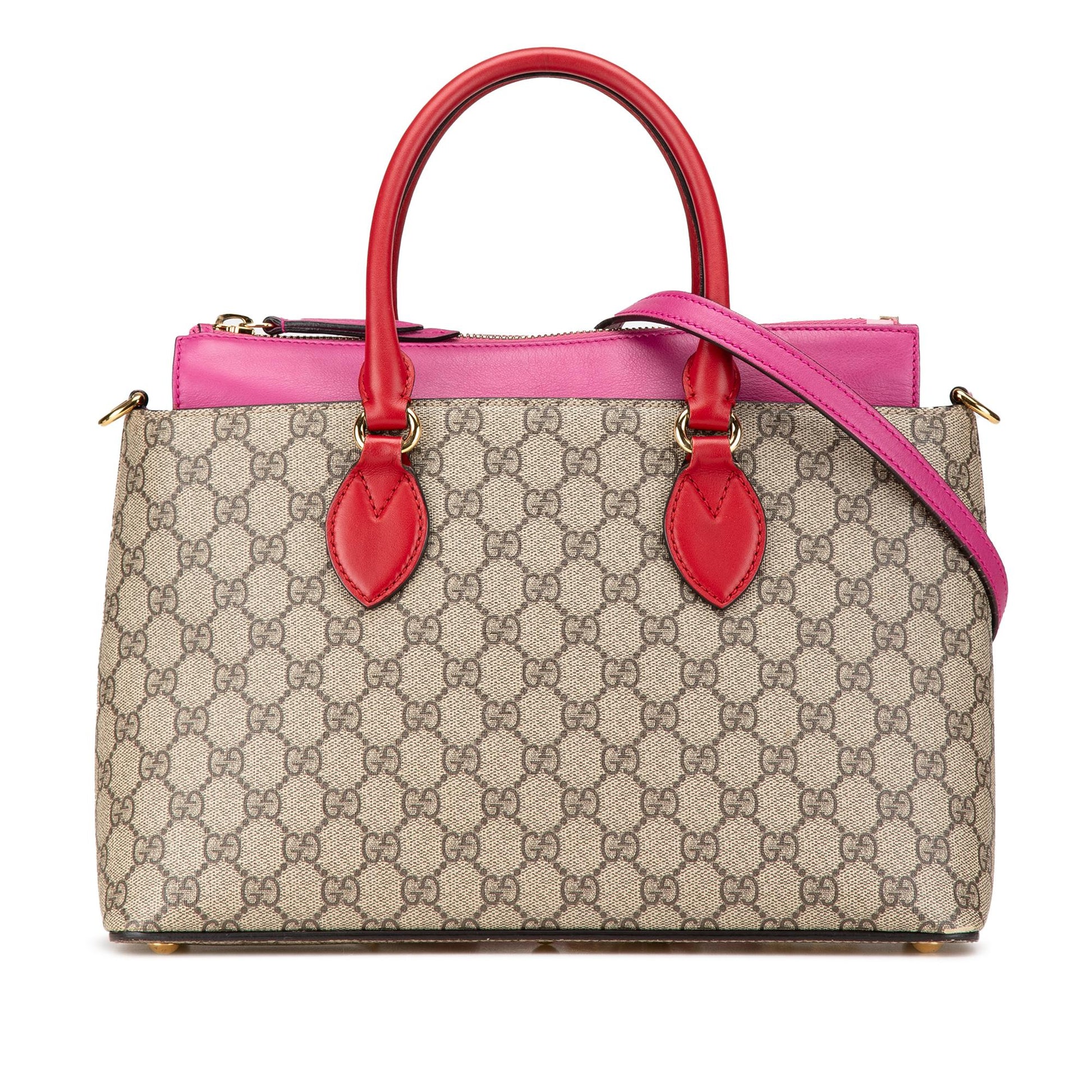 Gucci GG Supreme Linea A Canvas Calf Brown Pink Satchel Bag