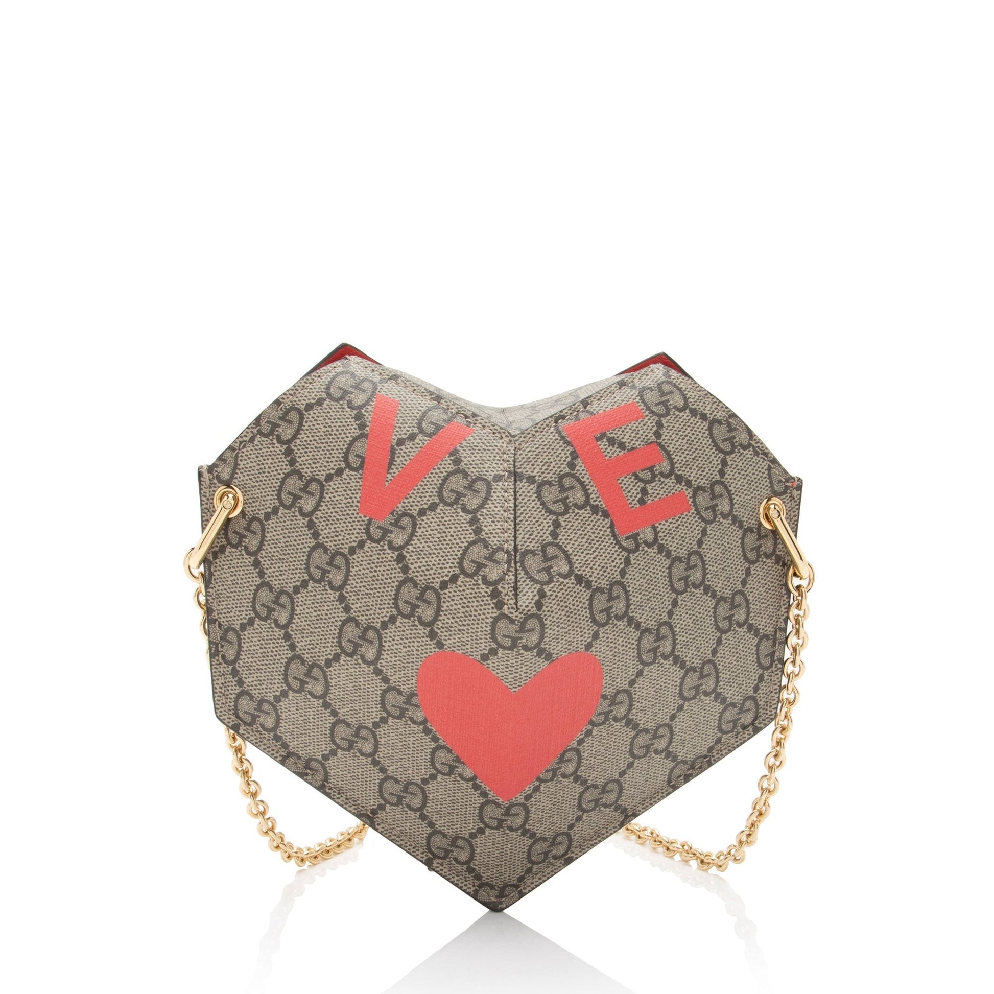 Gucci GG Supreme Love Heart Valentines Canvas Beige Red Mini Crossbody Bag