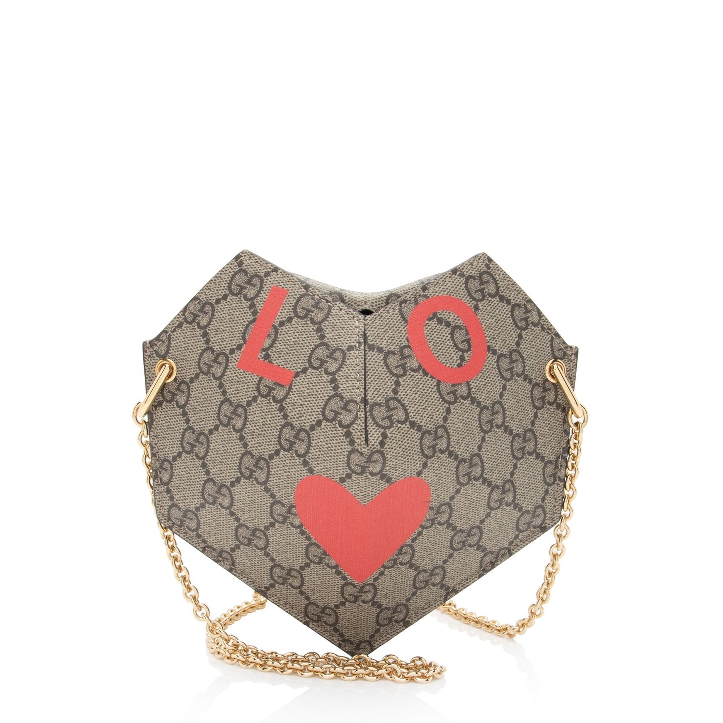 Gucci GG Supreme Love Heart Valentines Canvas Beige Red Mini Crossbody Bag