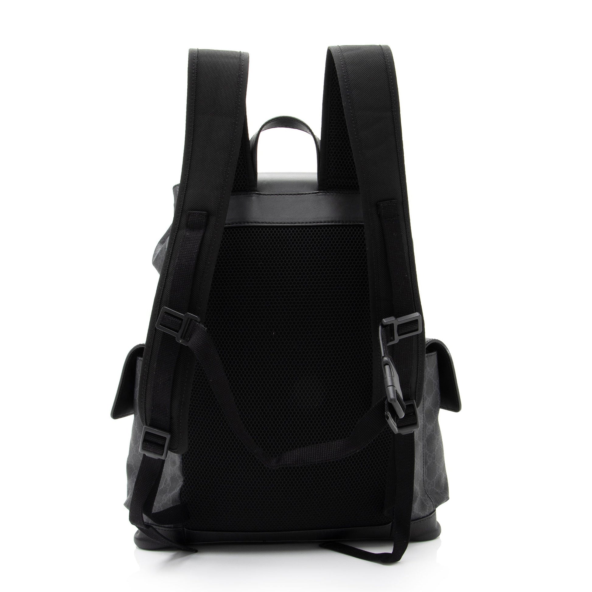 Gucci GG Supreme Flap Backpack SHF-FgH5FO Leather Canvas Nylon Black Shoulder Bag