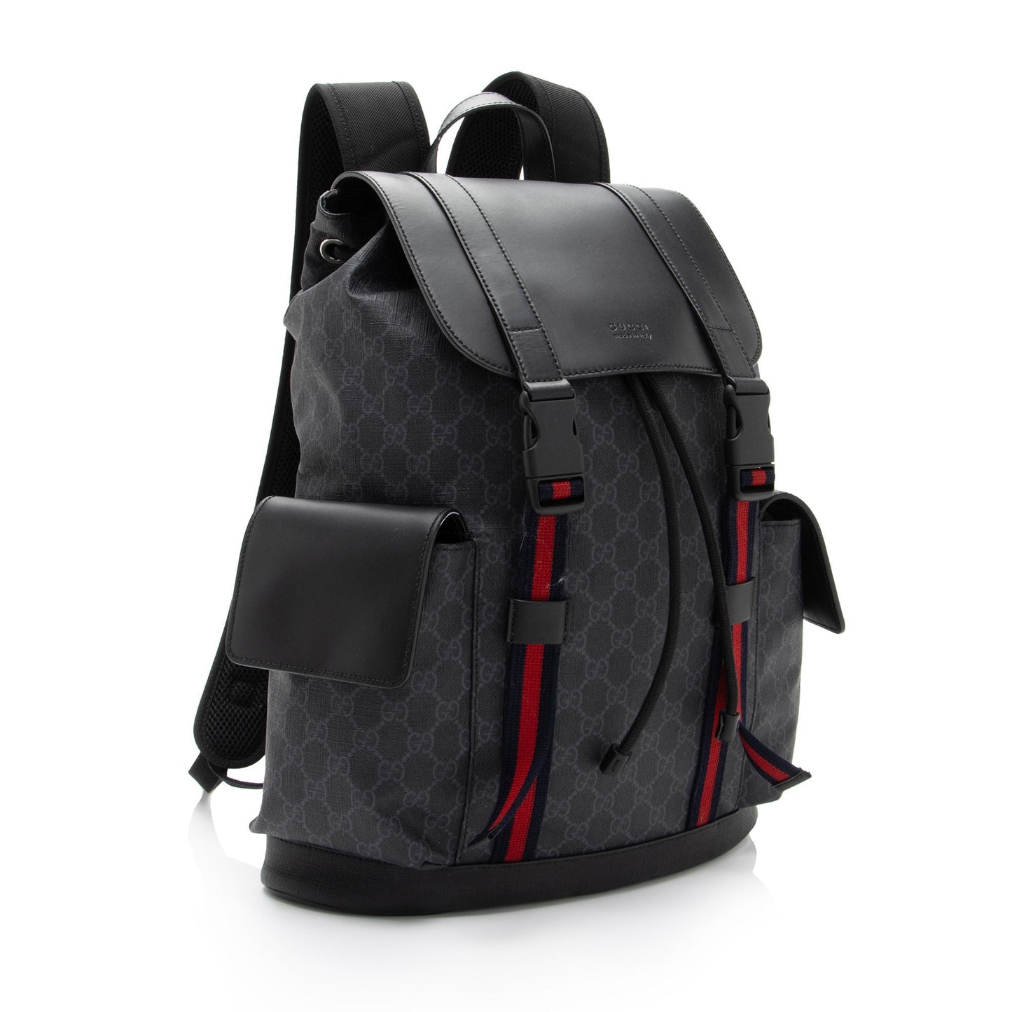Gucci GG Supreme Flap Backpack SHF-FgH5FO Leather Canvas Nylon Black Shoulder Bag