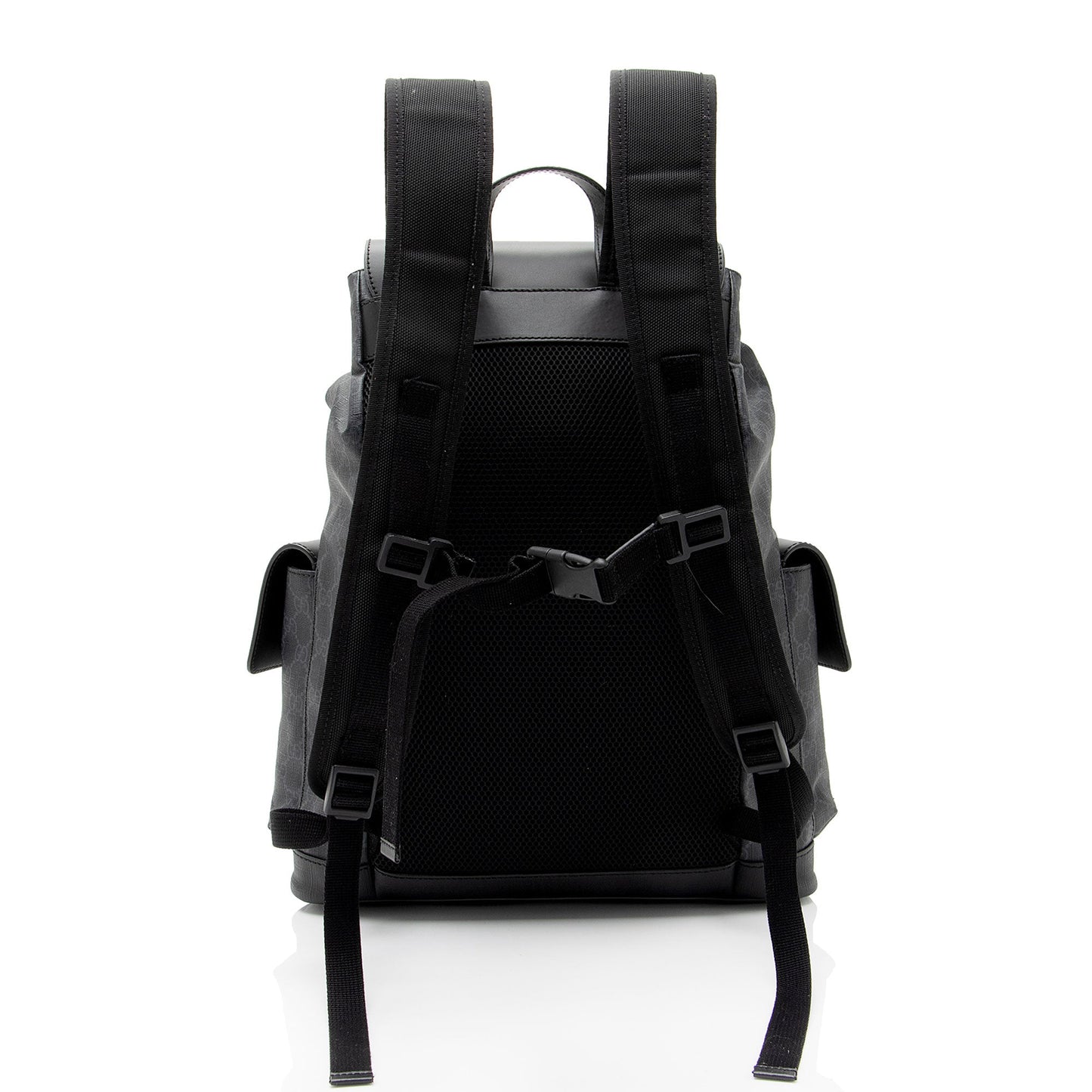 Gucci GG Supreme Flap Backpack SHF-NNj9Jx Leather Canvas Nylon Black Shoulder Bag