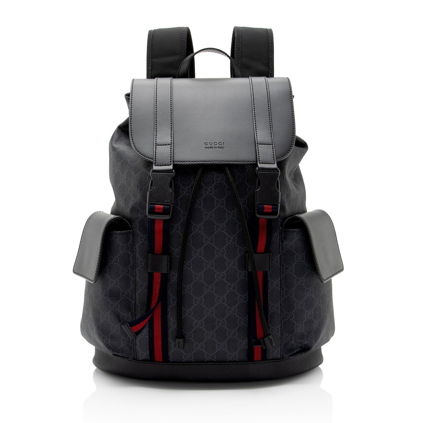 Gucci GG Supreme Flap Backpack SHF-NNj9Jx Leather Canvas Nylon Black Shoulder Bag