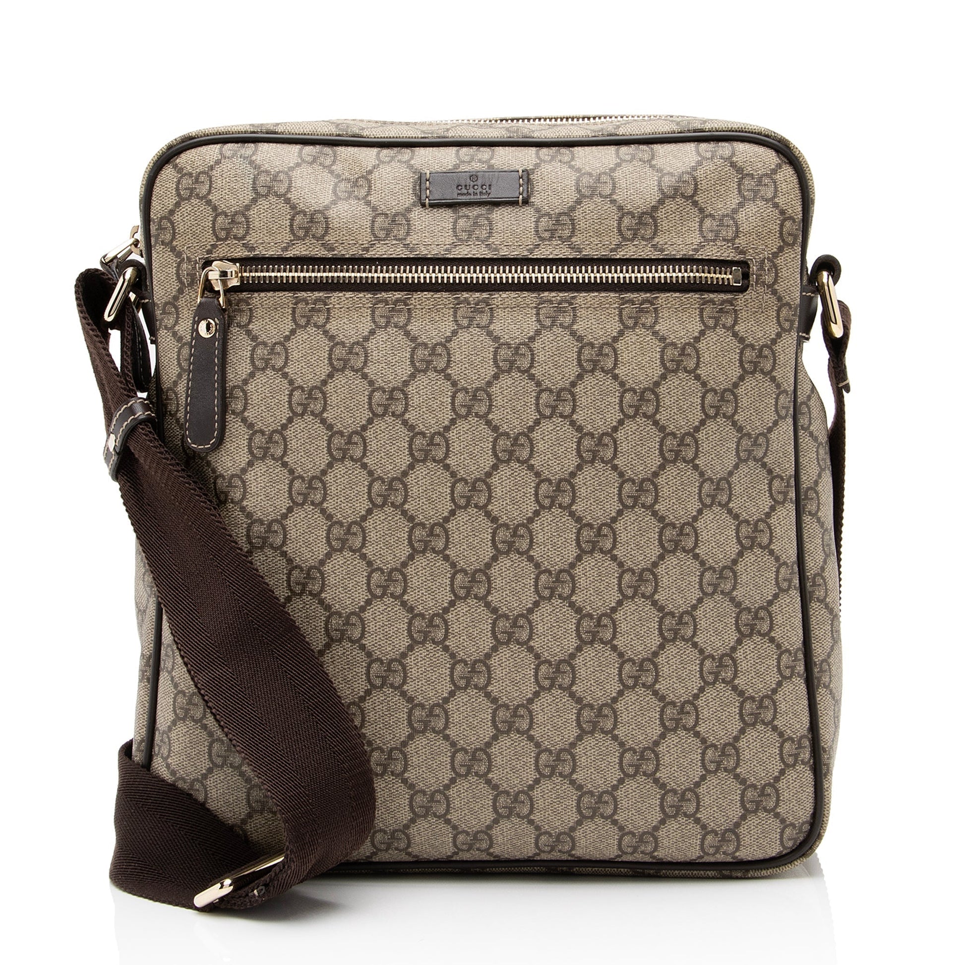 Gucci GG Supreme Messenger SHF Leather Canvas Nylon Brown Shoulder Bag