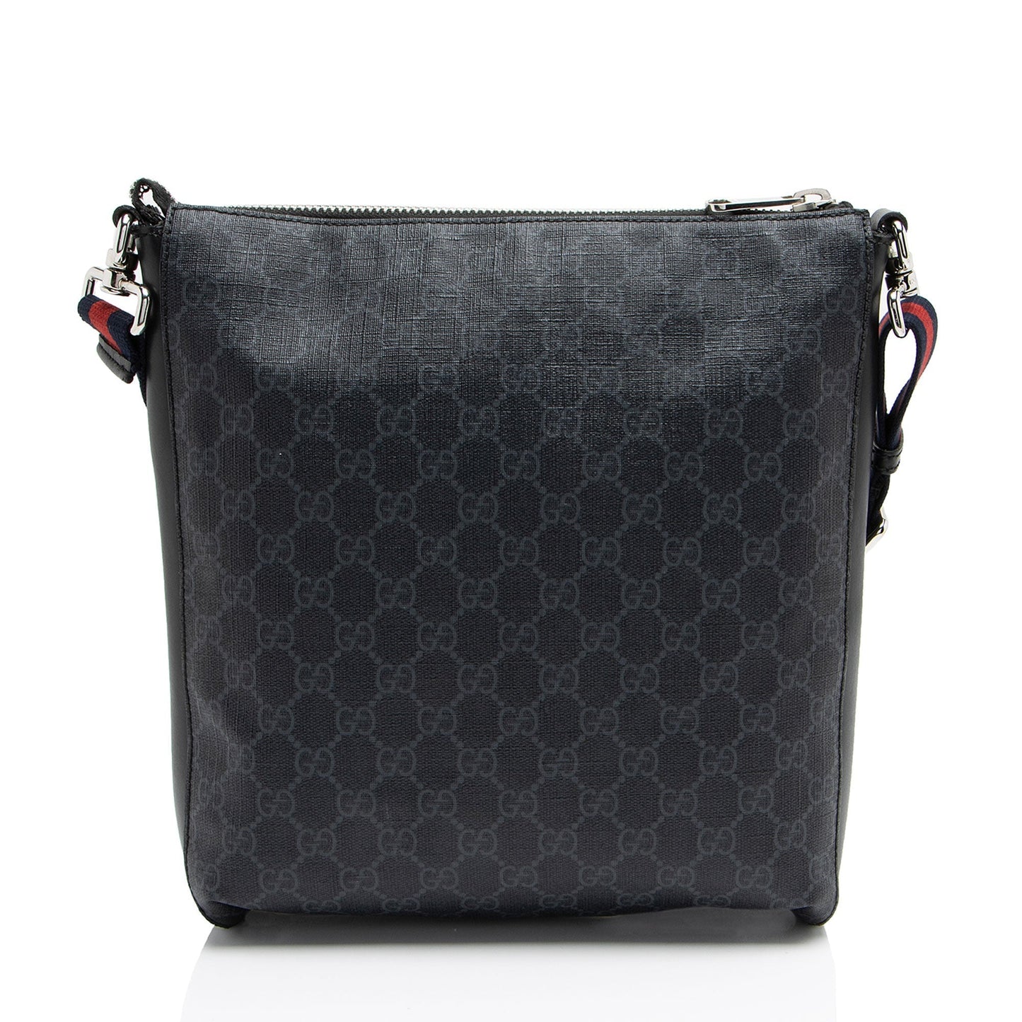 Gucci GG Supreme Messenger Leather Canvas Nylon Black Shoulder Bag Medium Messenger